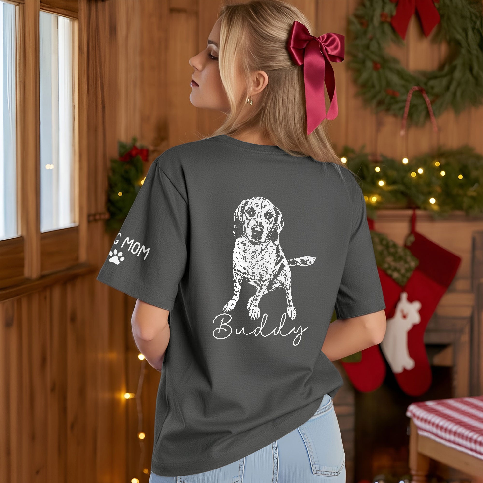 Personalized Dog Mom T-Shirt, Custom Dog Line Art Tee with Pet Name, Unique Gift for Dog Lovers