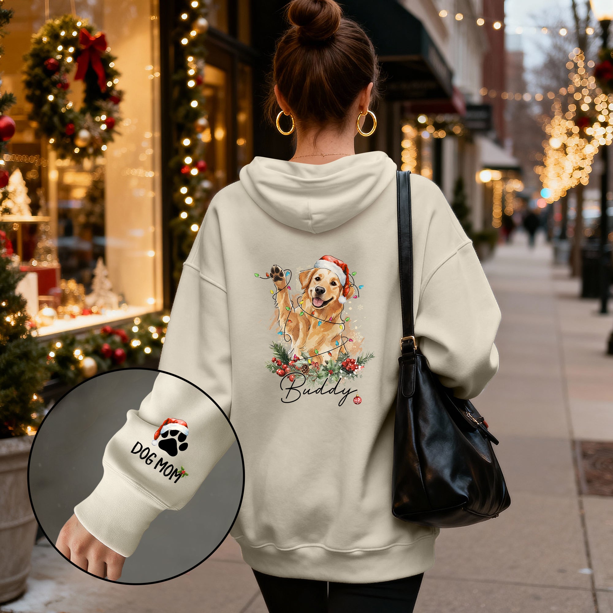 Personalized Dog Mom Hoodie – Custom Photo Hoodie with Your Dog’s Christmas Spirit