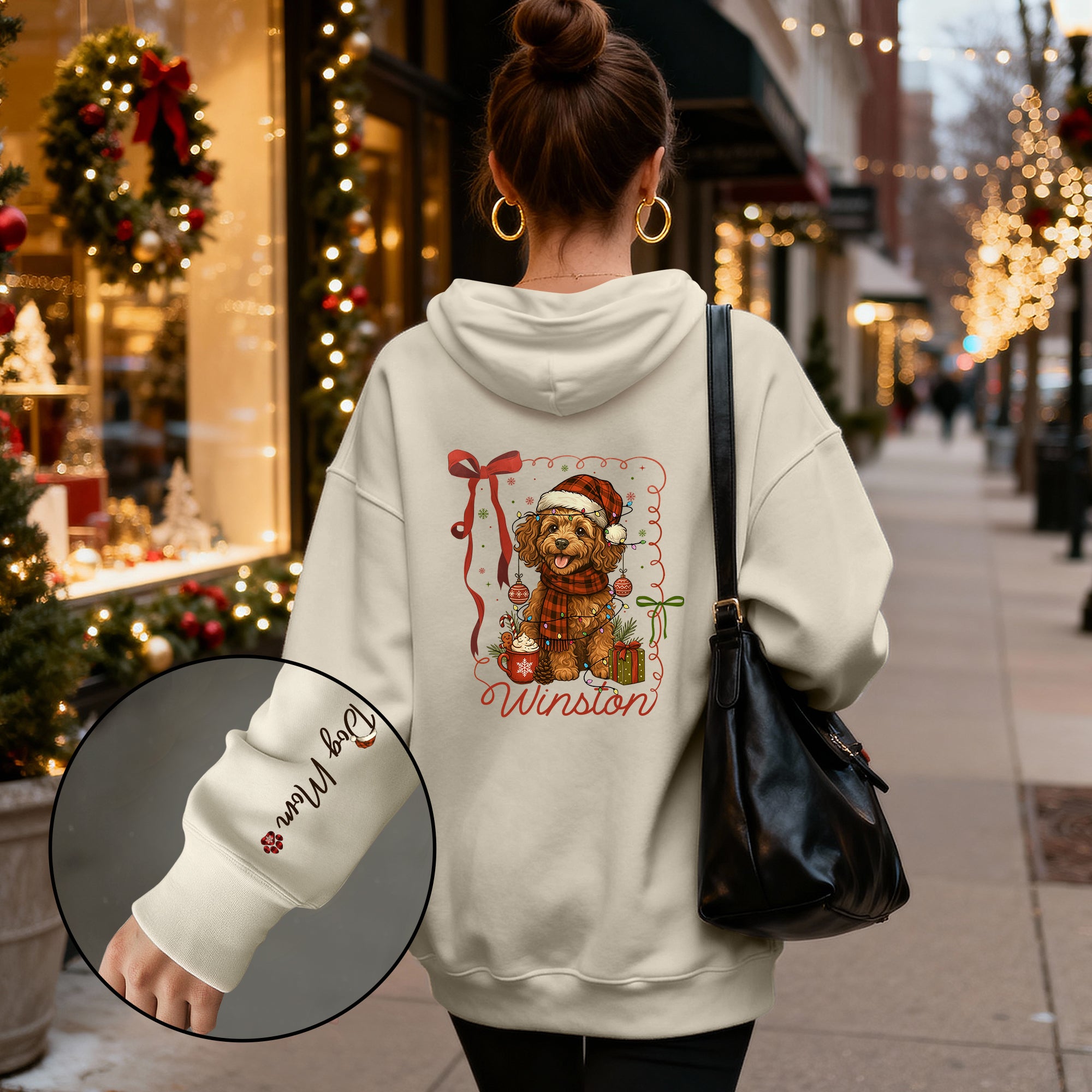 Custom Holiday Dog Mom Hoodie – Personalized Christmas Hoodie with Your Dog’s Photo