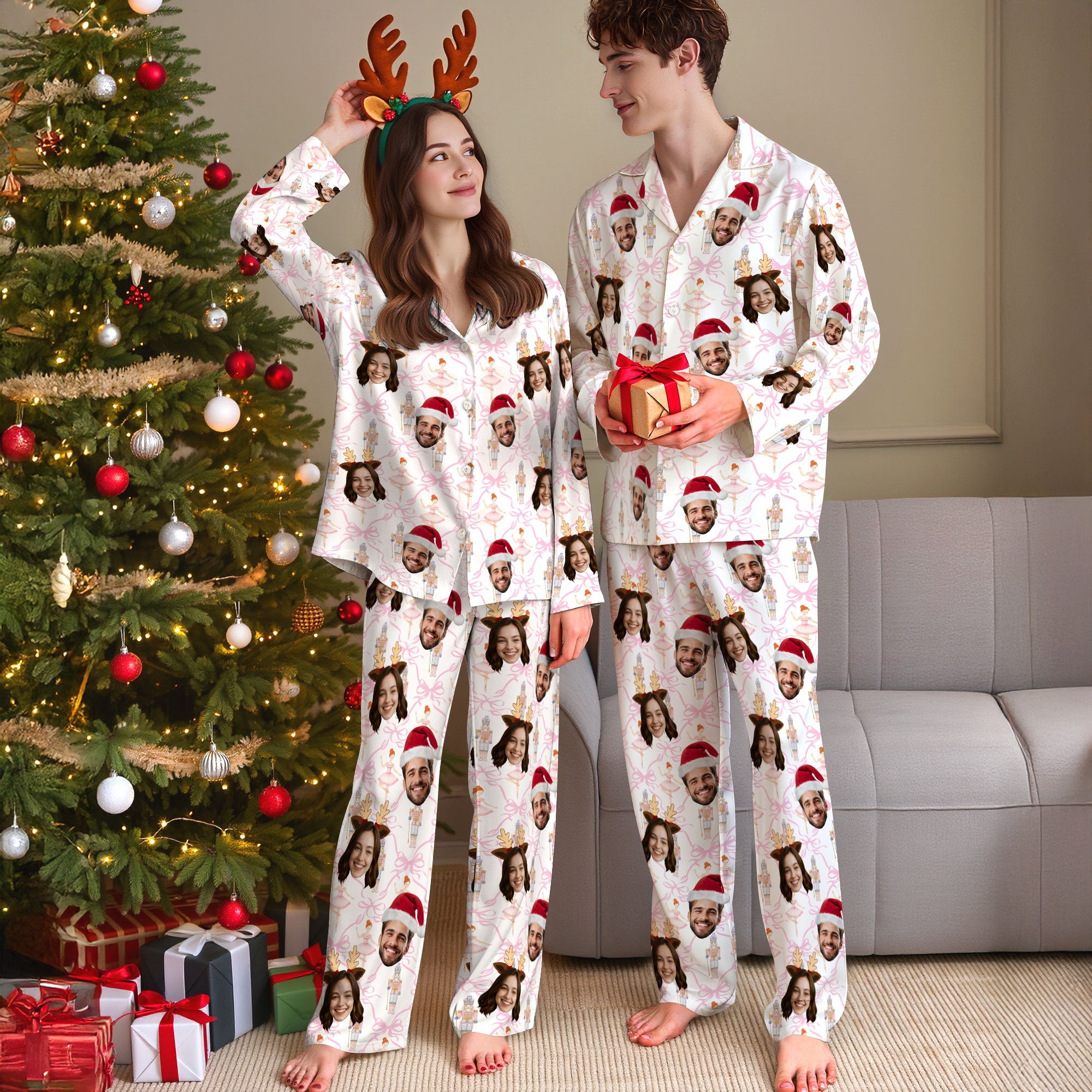 Custom Face Pajama Set – Personalized Christmas PJs, Matching Loungewear for Lovers Gift
