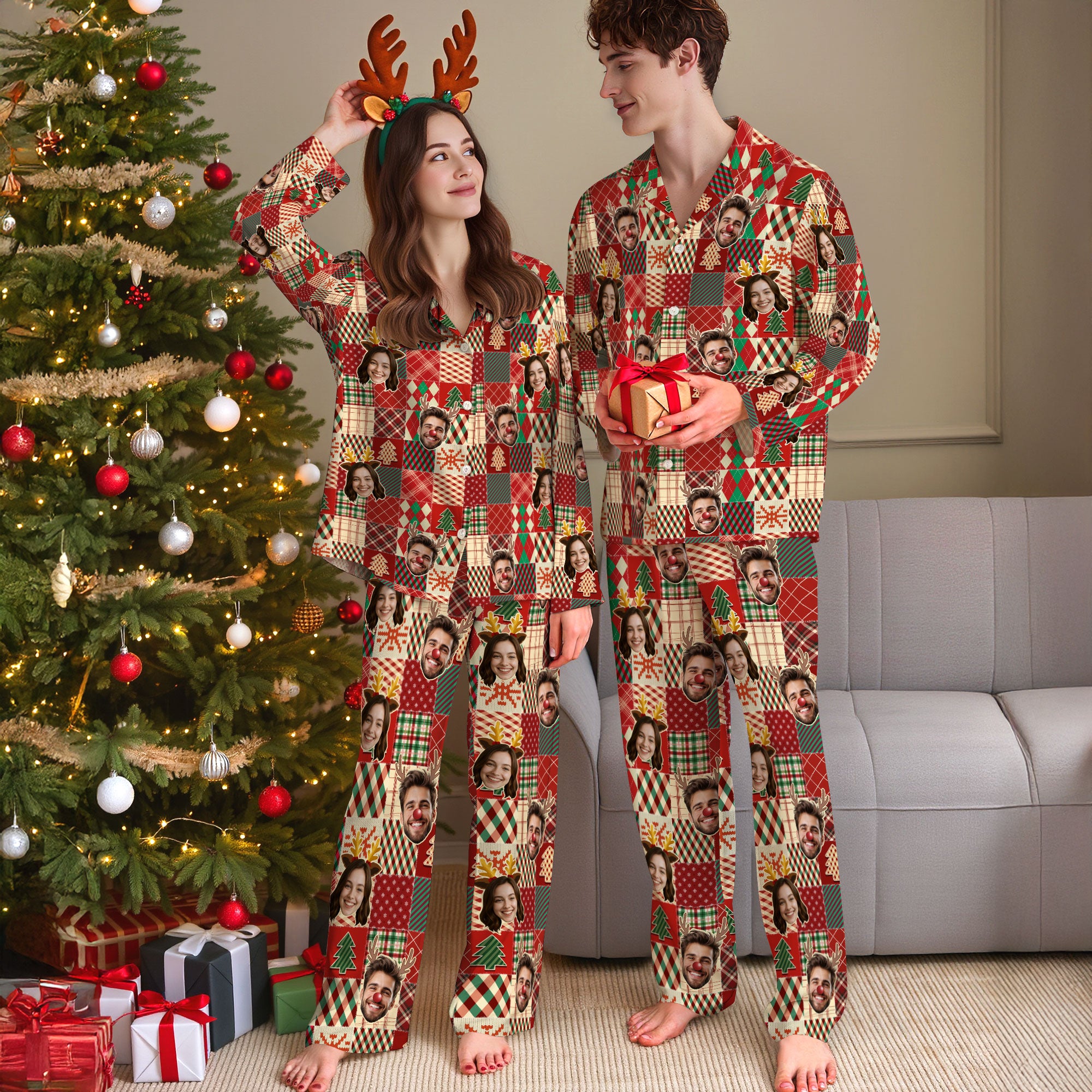 Personalized Funny Pajamas – Custom Face Christmas PJs, Matching Sleepwear Set for Couples