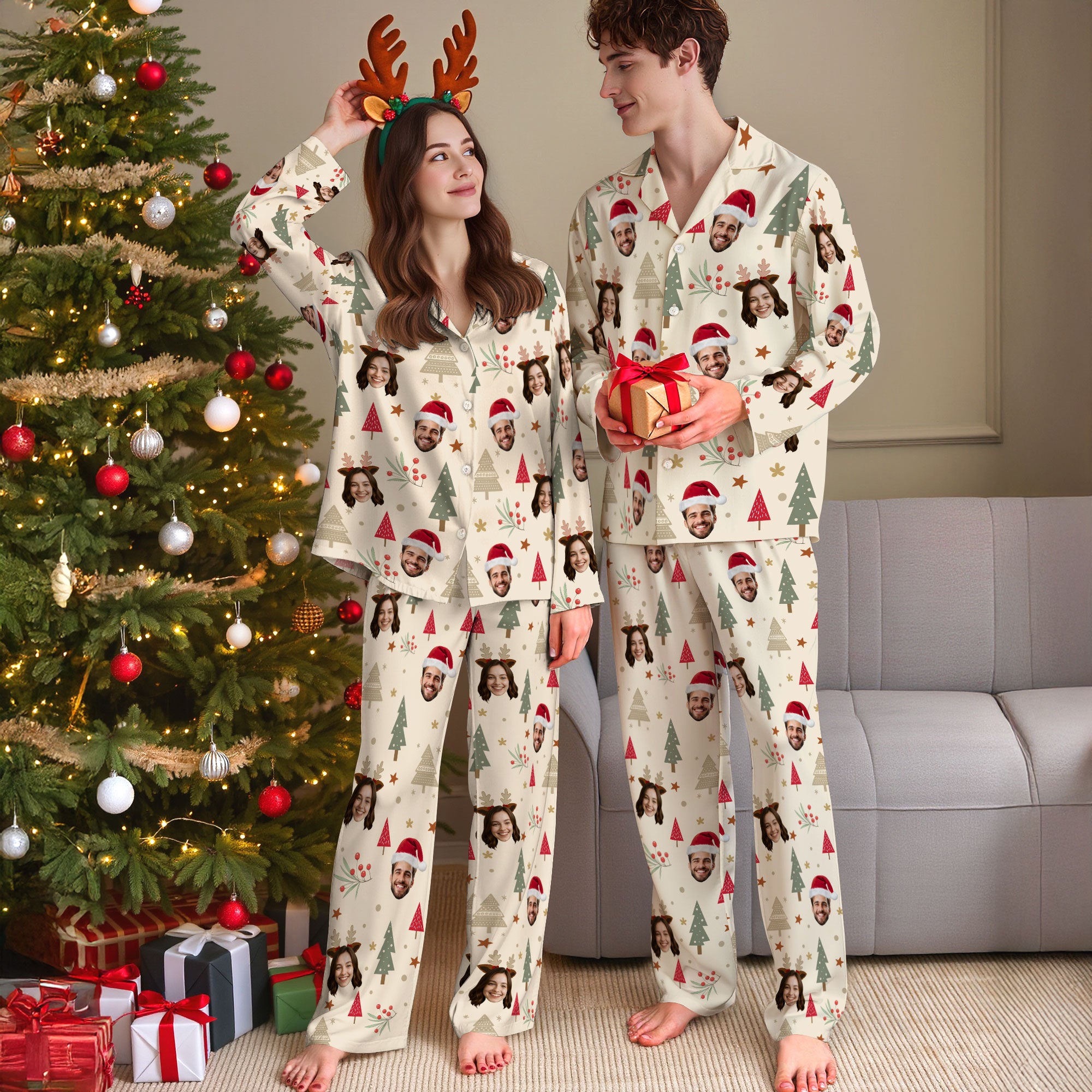 Personalized Photo Pajamas – Custom Christmas Matching PJs, Funny Loungewear for Couples