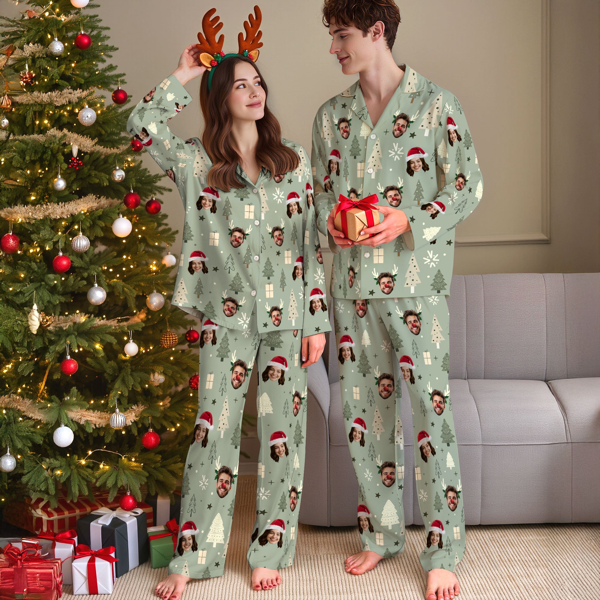 Custom Photo Pajamas – Funny Christmas PJs, Personalized Sleepwear Set for Lovers