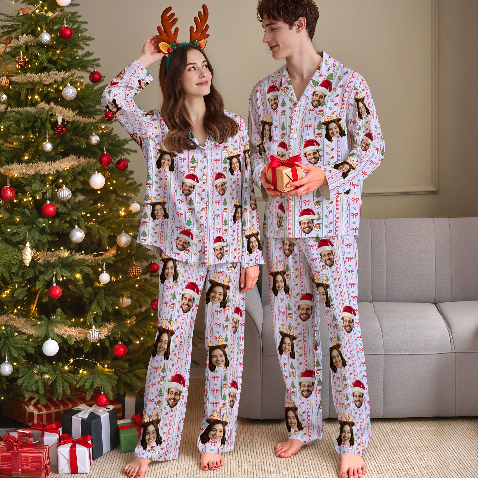 Custom Face Christmas Pajamas – Personalized Matching PJs, Funny Holiday Gift for Couples
