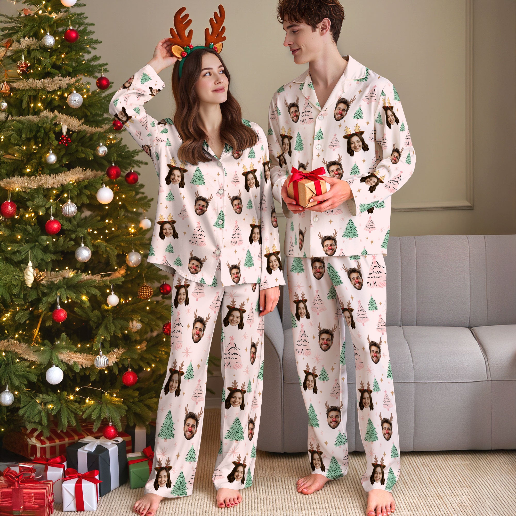 Personalized Face Pajamas – Custom Christmas Matching PJs, Funny Loungewear Gift for Him/Her