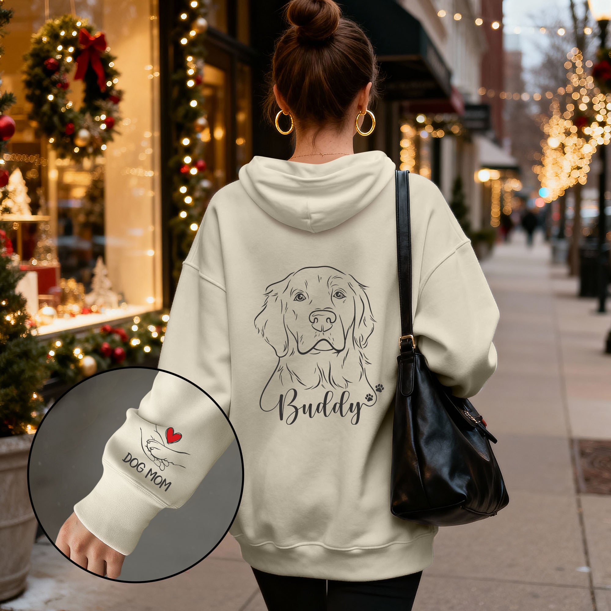 Custom Pet Portrait Hoodie – Personalized Dog Line Art with Name, Dog Mom Gift