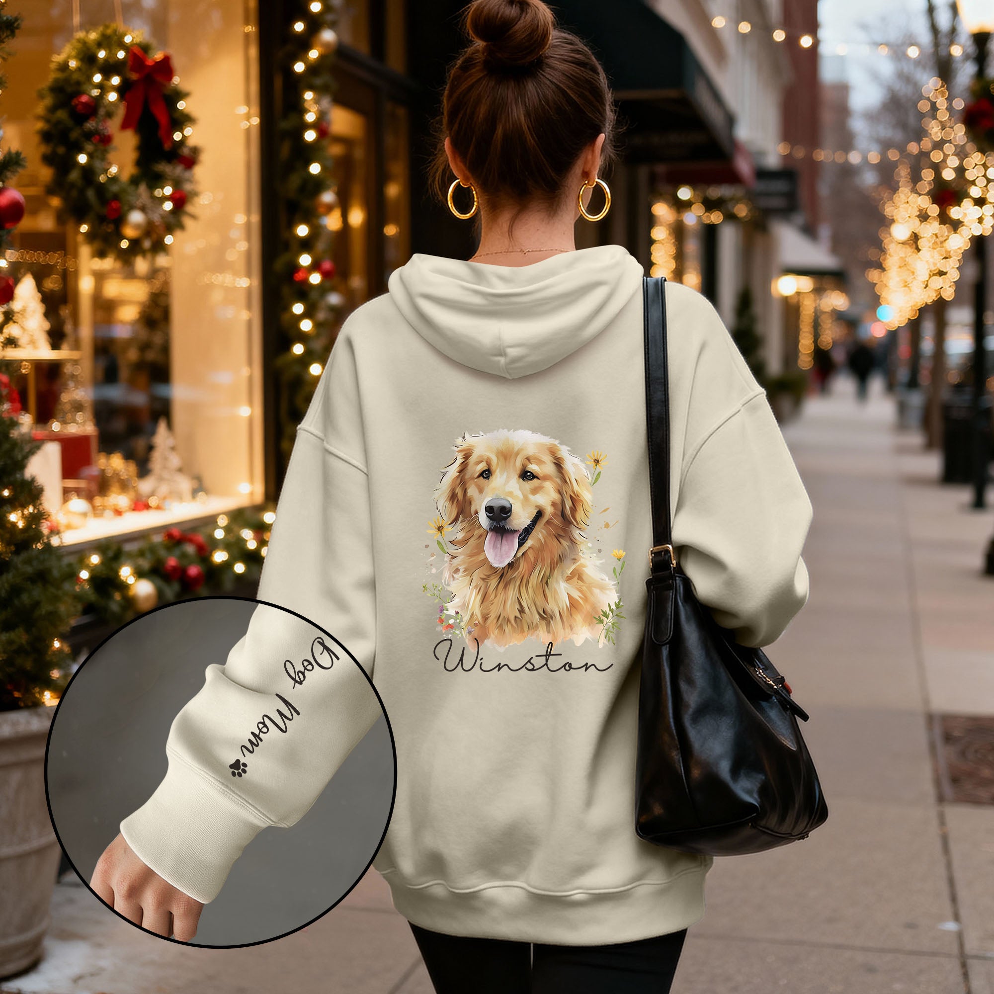Custom Pet Photo Hoodie – Personalized Dog Portrait with Floral Design, Dog Mom Gift
