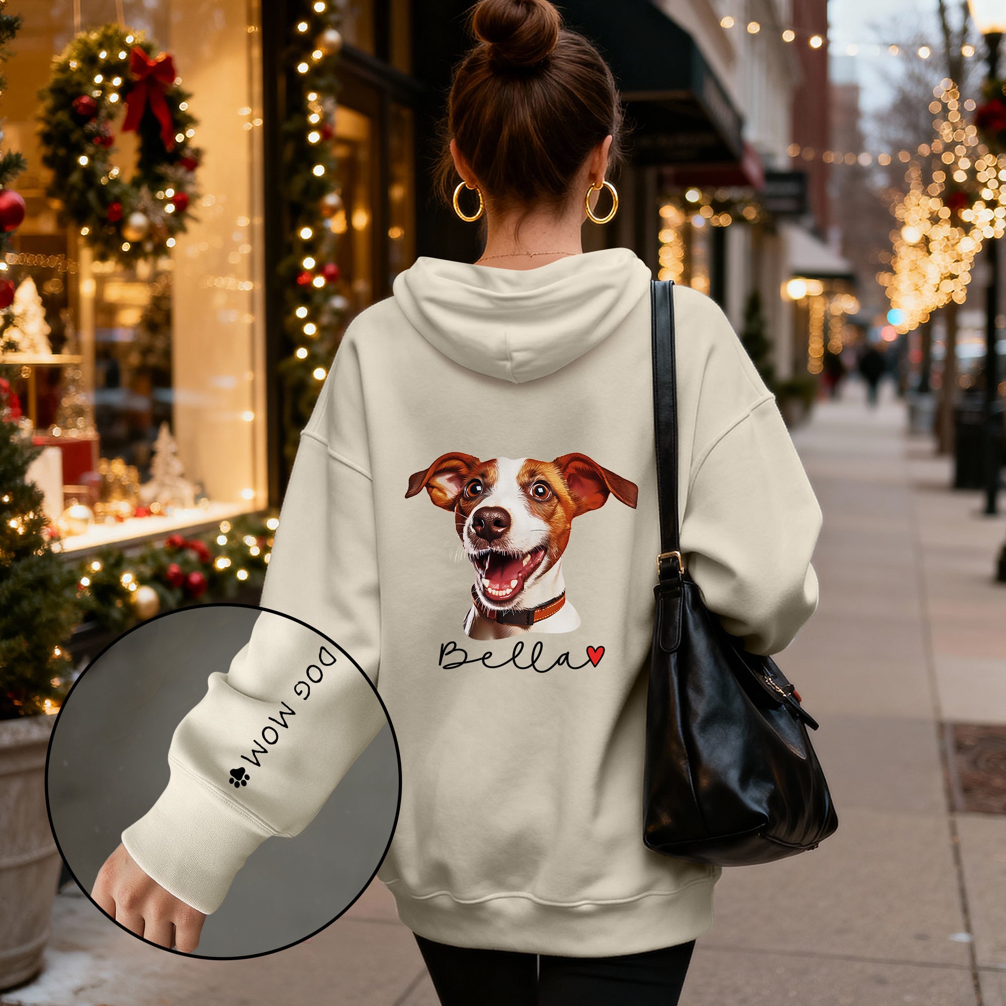 Custom Pet Photo Hoodie – Personalized Dog Photo Hoodie with Name, Dog Mom Gift