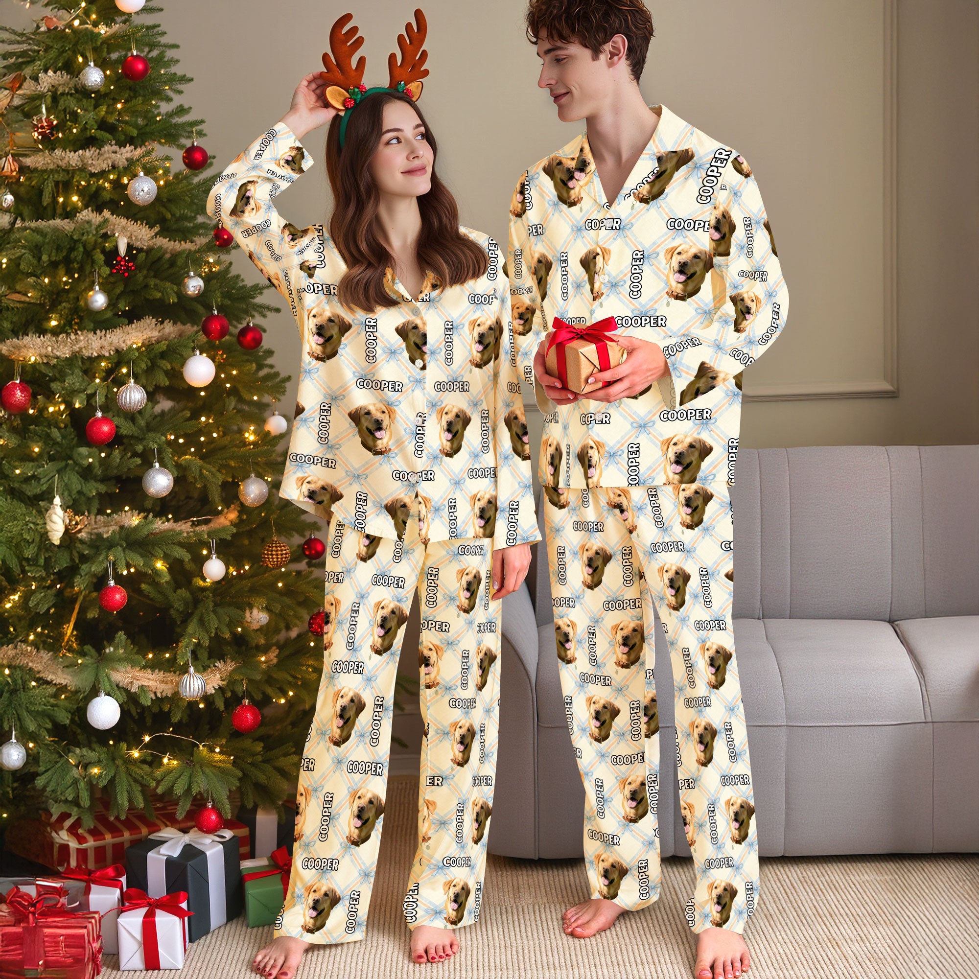 Personalized Pet Photo Pajamas – Custom Matching Christmas PJs for Couples, Dog Dad Sleepwear