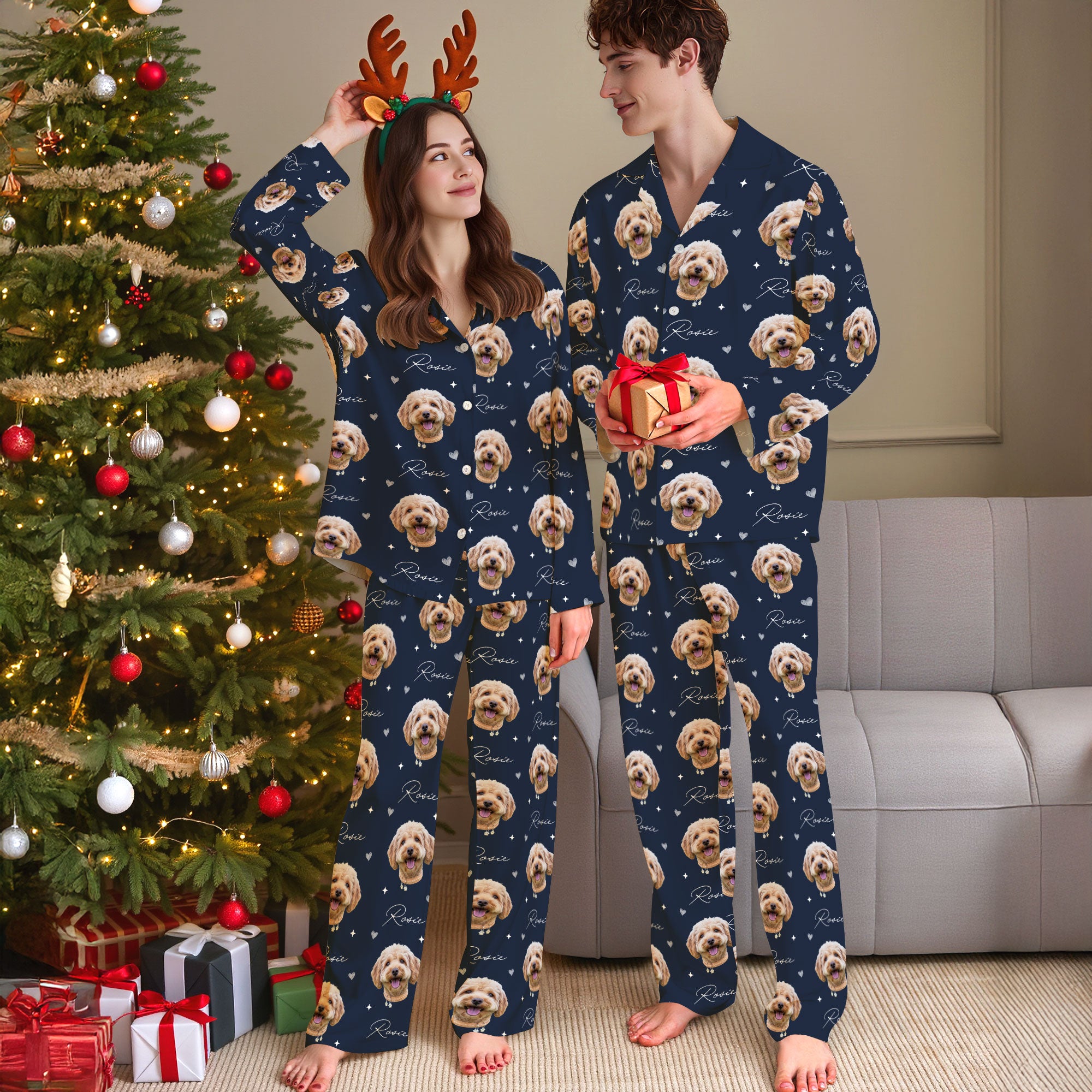 Custom Pet Pajamas Set – All Over Print Christmas PJs for Pet Lovers, Dog Lovers Holiday Gift