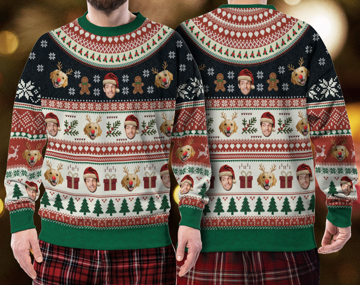 Personalized Dog Photo Christmas Sweater – Custom Holiday Sweatshirt Gift for Pet Lovers