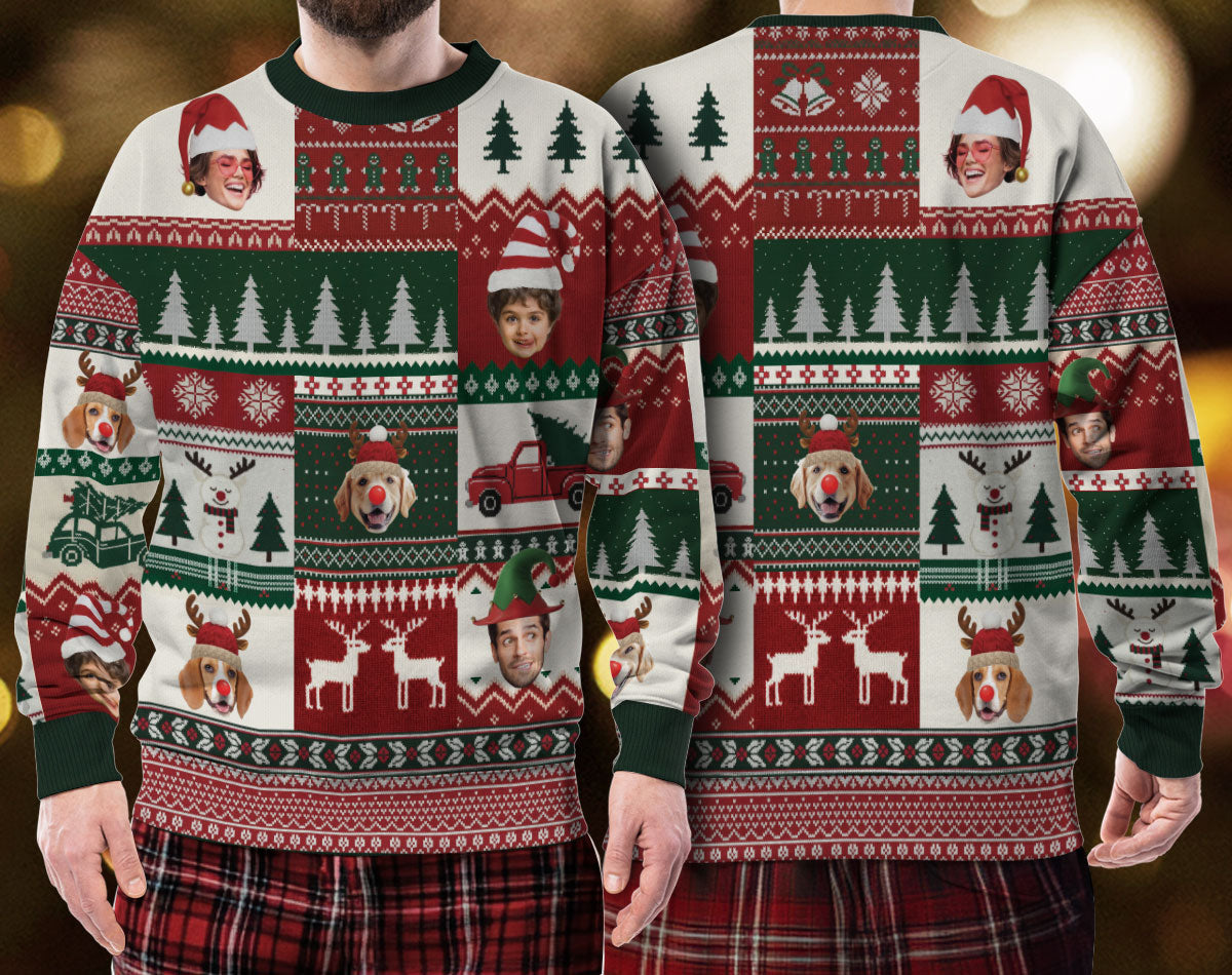 Ugly Christmas Sweater Custom Face – Personalized Holiday Sweatshirt Gift for Women Men