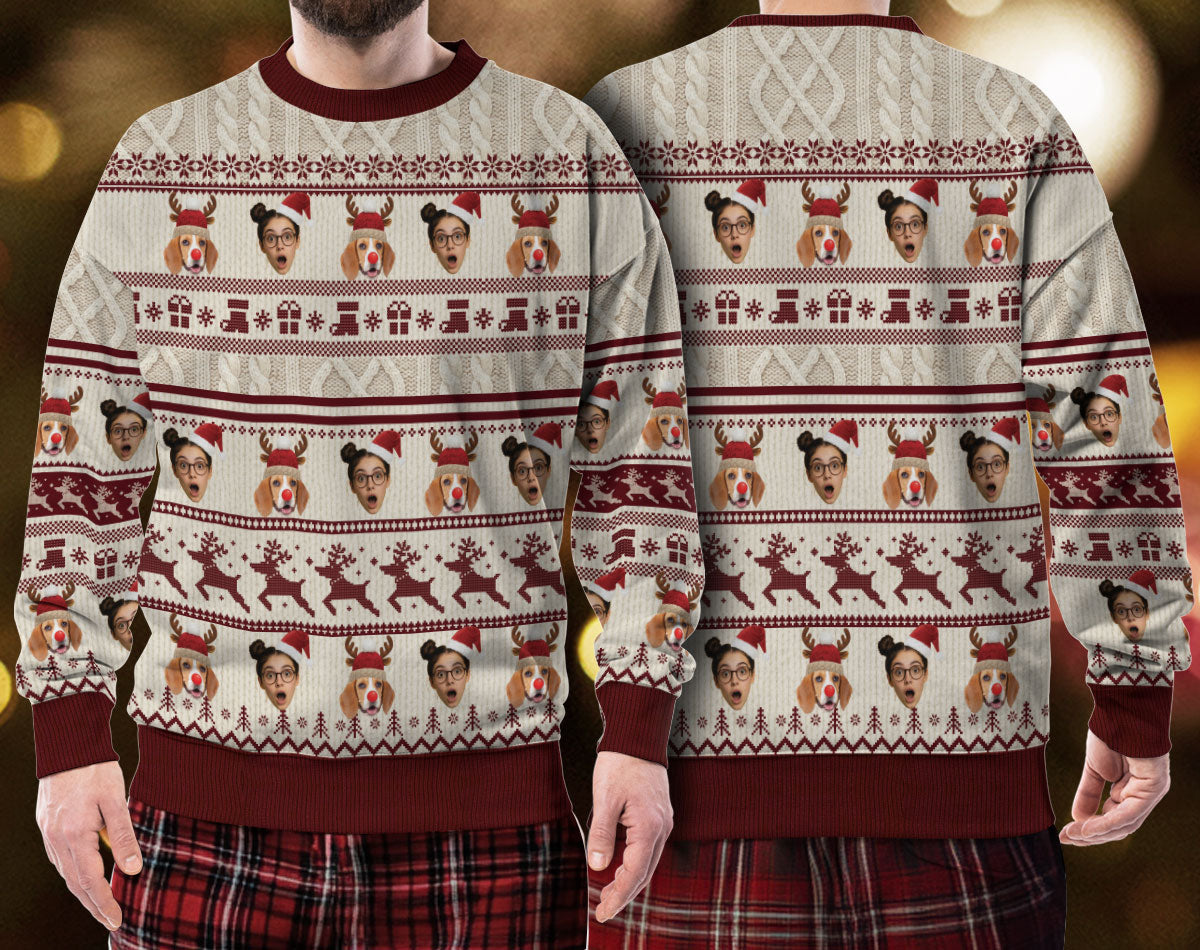 Custom Pet & Face Christmas Sweater – Personalized Ugly Xmas Sweatshirt Gift for Dog Mom