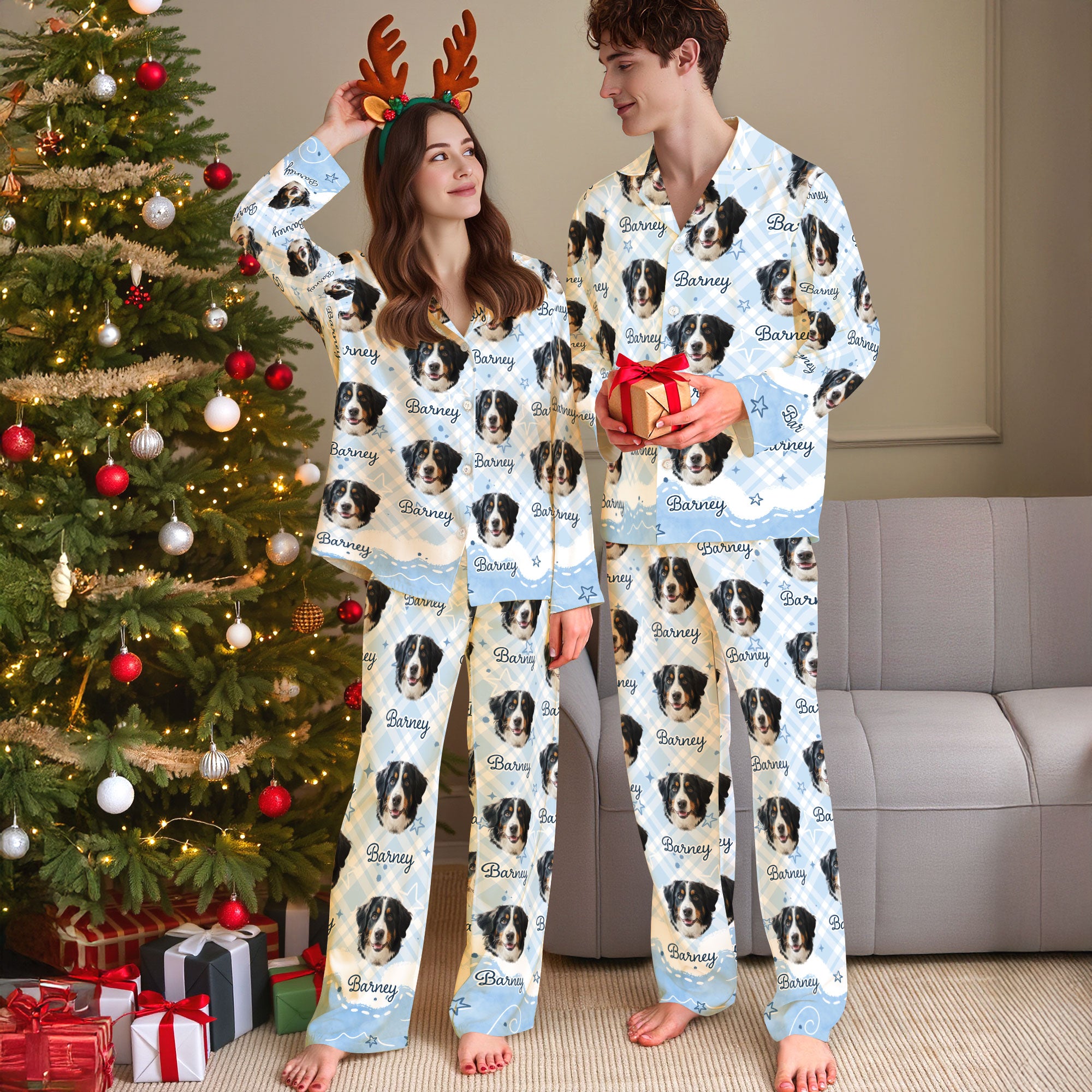 Custom Pet Portrait Pajamas – Dog Print Top, Pants & Socks