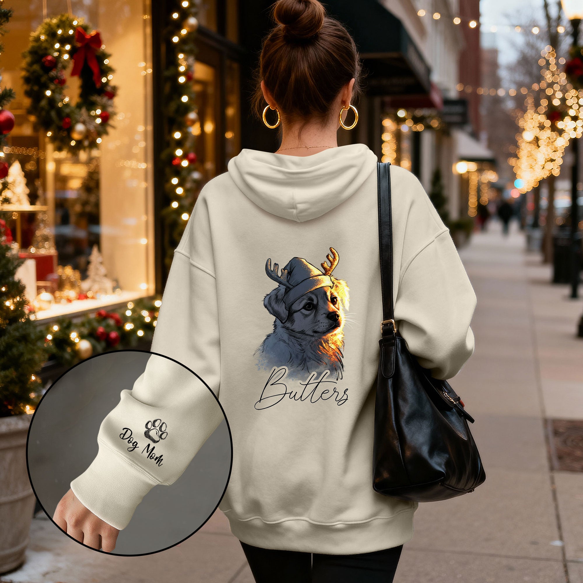 Festive Dog Mom Hoodie – Cute Christmas Pullover for Women