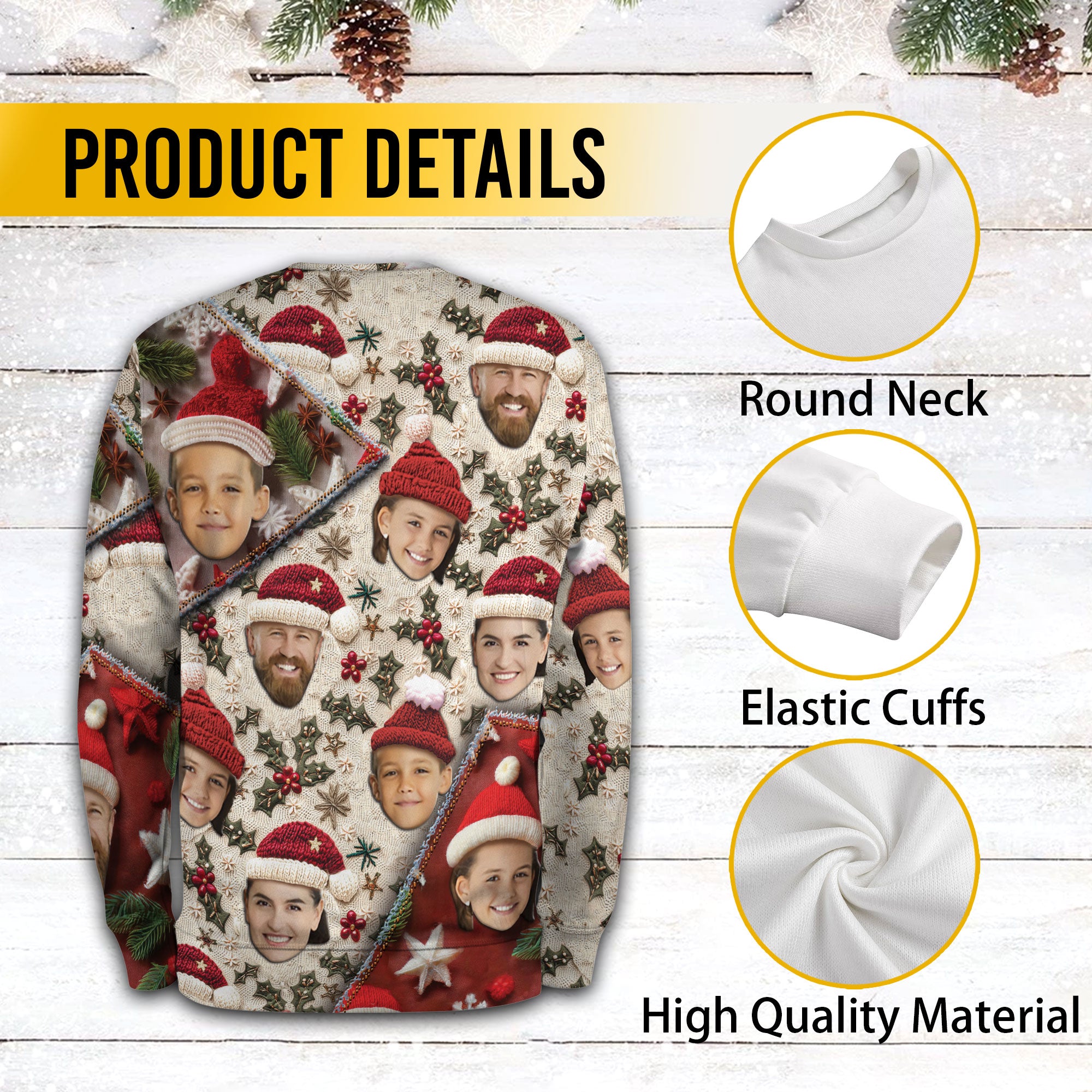 Personalized Ugly Christmas Sweater – Custom Photo Holiday Sweatshirt for Family Gifts