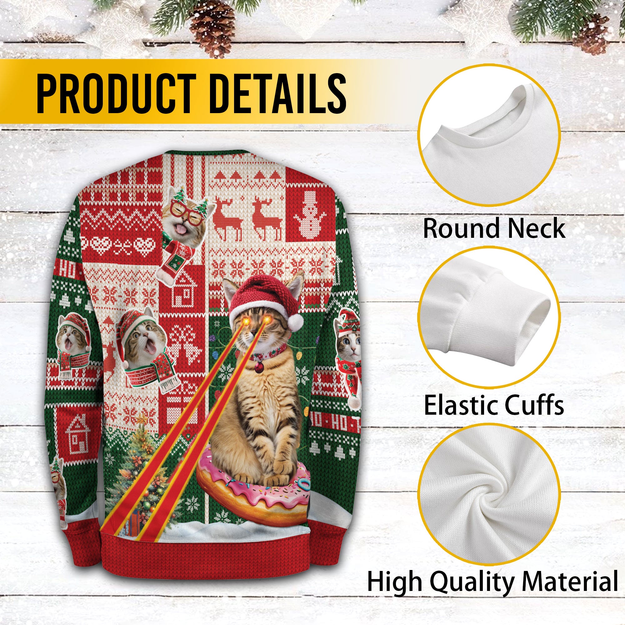 Custom Cat Ugly Christmas Sweater – Funny Merry & Bright Sweatshirt for Cat Lovers Gift