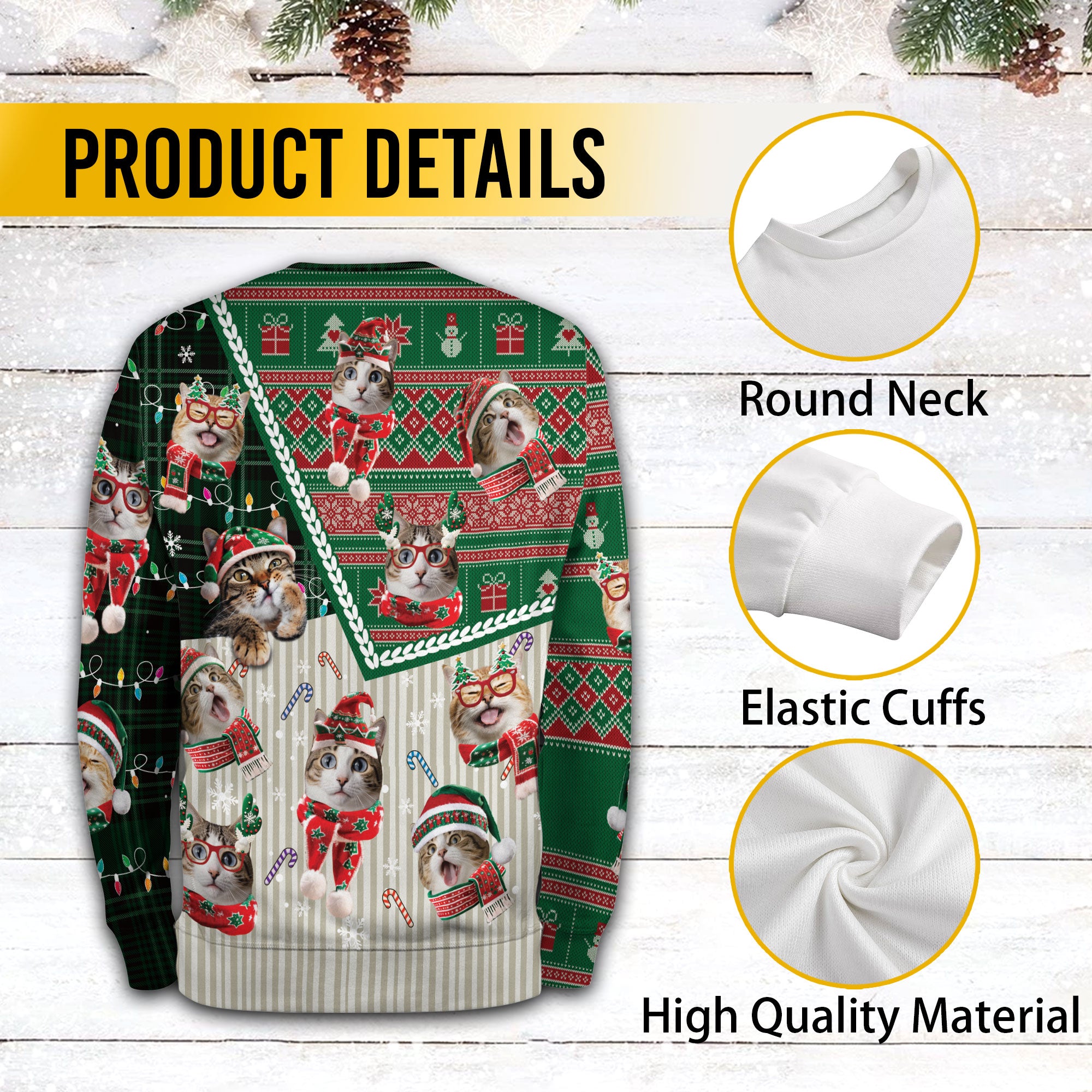 Custom Pet Photos Sweater – Funny Ugly Christmas Sweatshirt for Cat Mom & Dad Gift