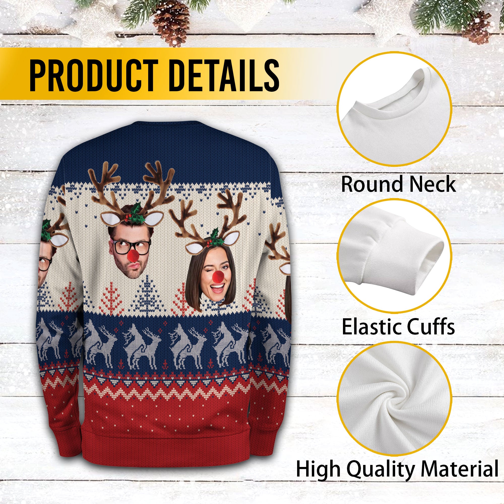 Custom Face Ugly Christmas Sweater – Personalized Photo Holiday Sweatshirt for Men & Women Gift