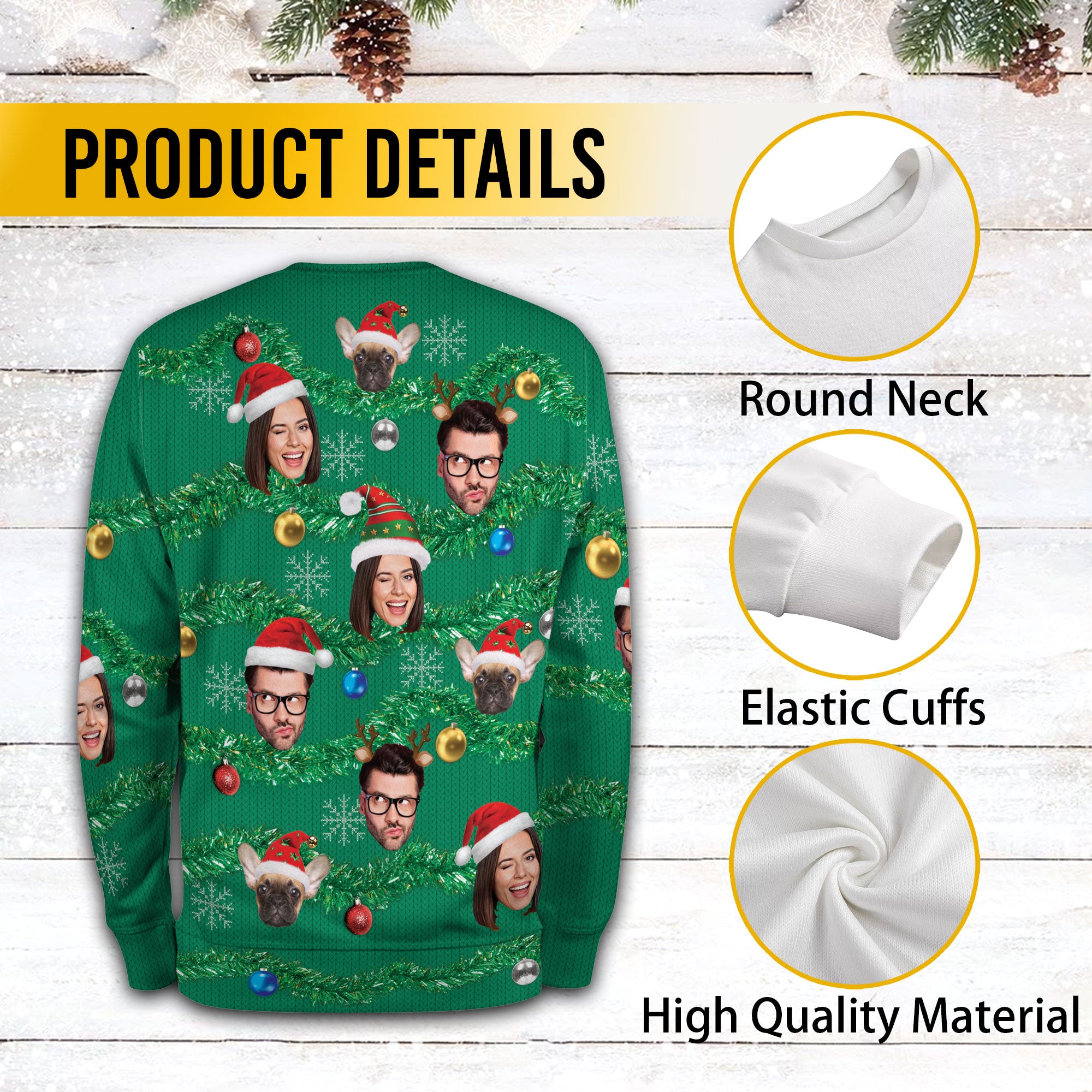 Personalized Face Ugly Xmas Sweater – Funny Custom Photo Christmas Sweatshirt for Funny Gift