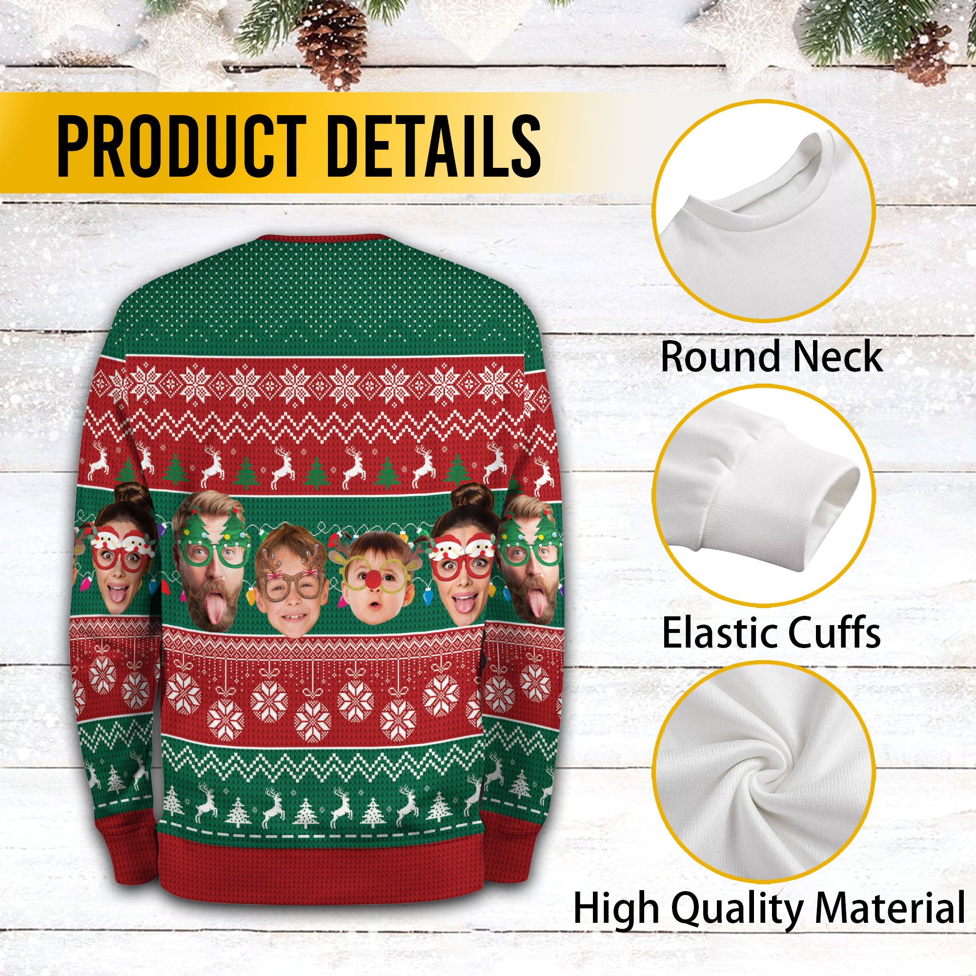 Funny Ugly Christmas Deep V Sweater – Custom Face Holiday Sweatshirt for Funny Gift