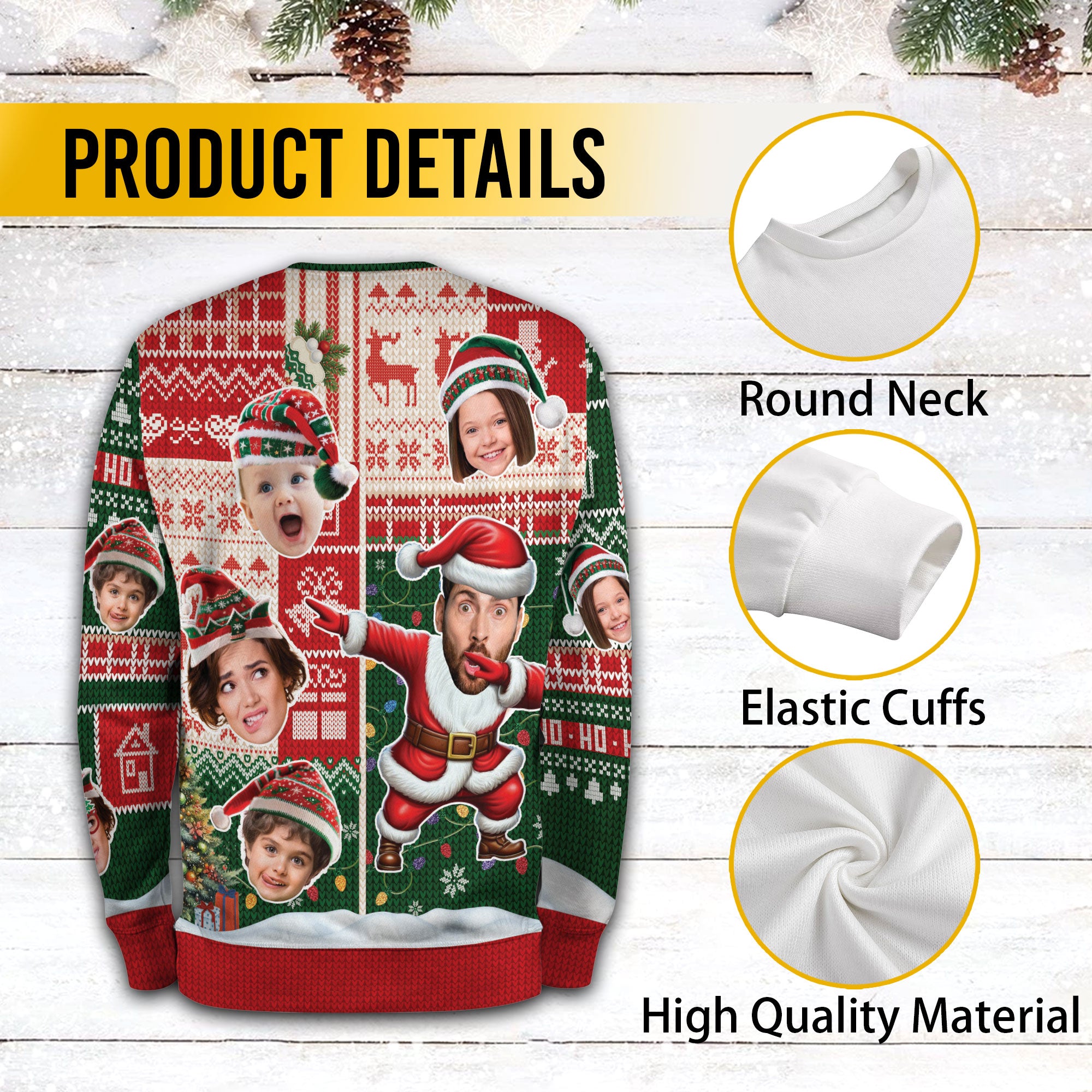 Personalized Photo Ugly Christmas Sweater – Funny Custom Face Holiday Sweatshirt for Holiday Gift