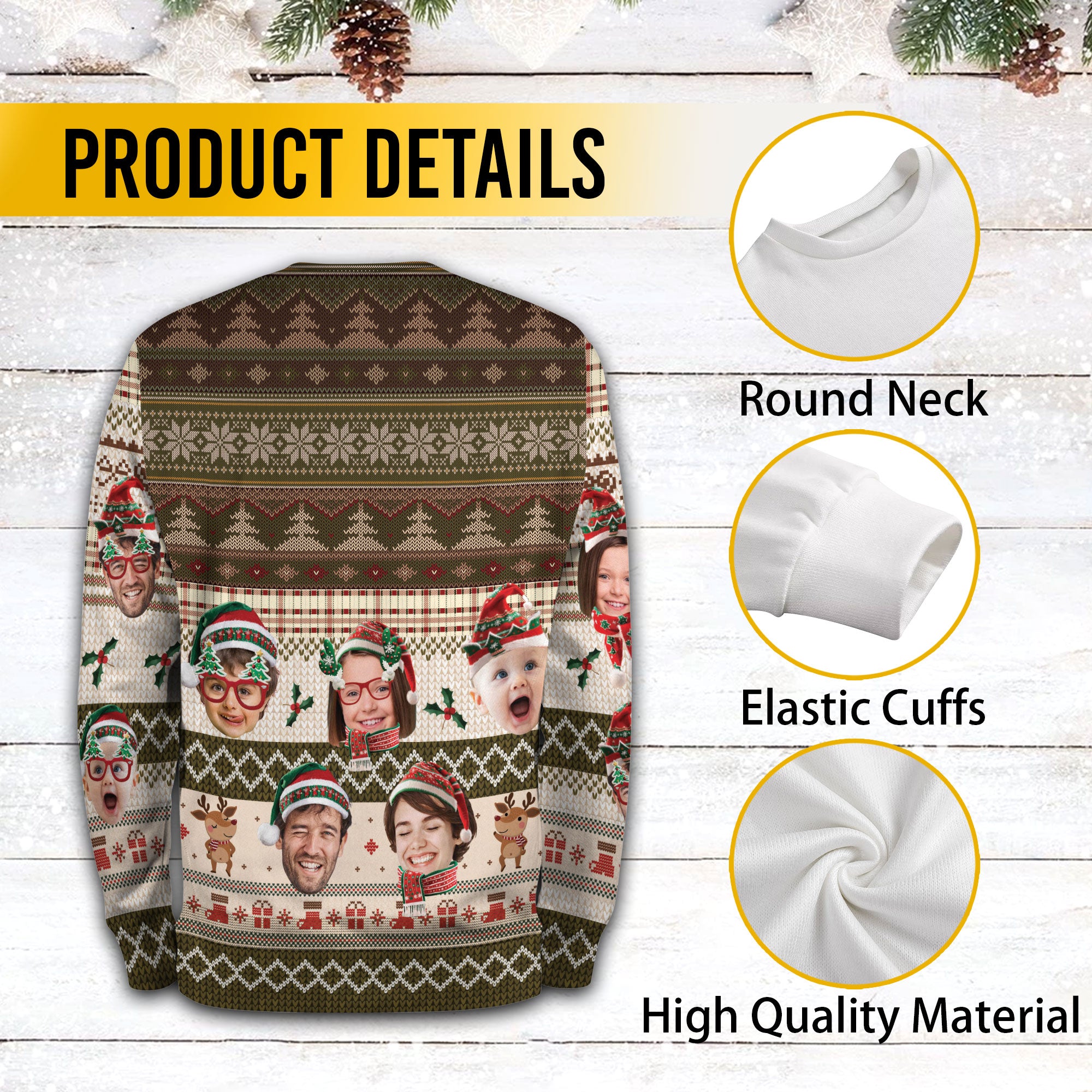 Personalized Face Holiday Christmas Sweater – Custom Ugly Xmas Sweatshirt for Funny Gift