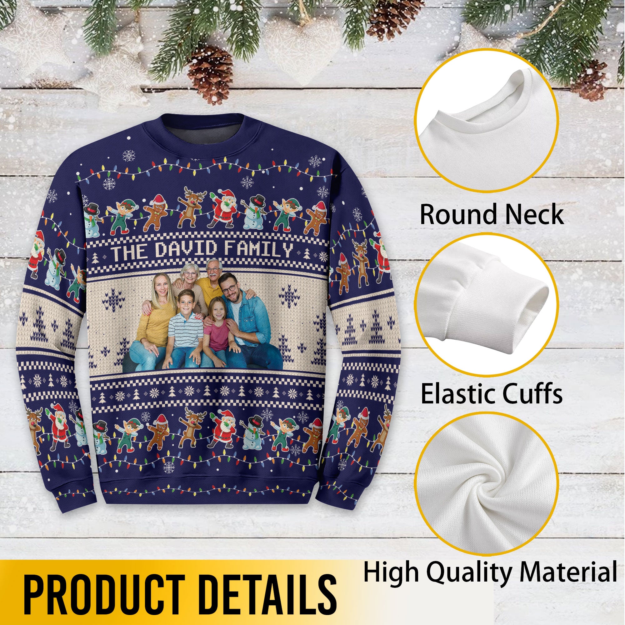 Custom Family Photo Christmas Sweater – Personalized Name Ugly Holiday Sweatshirt