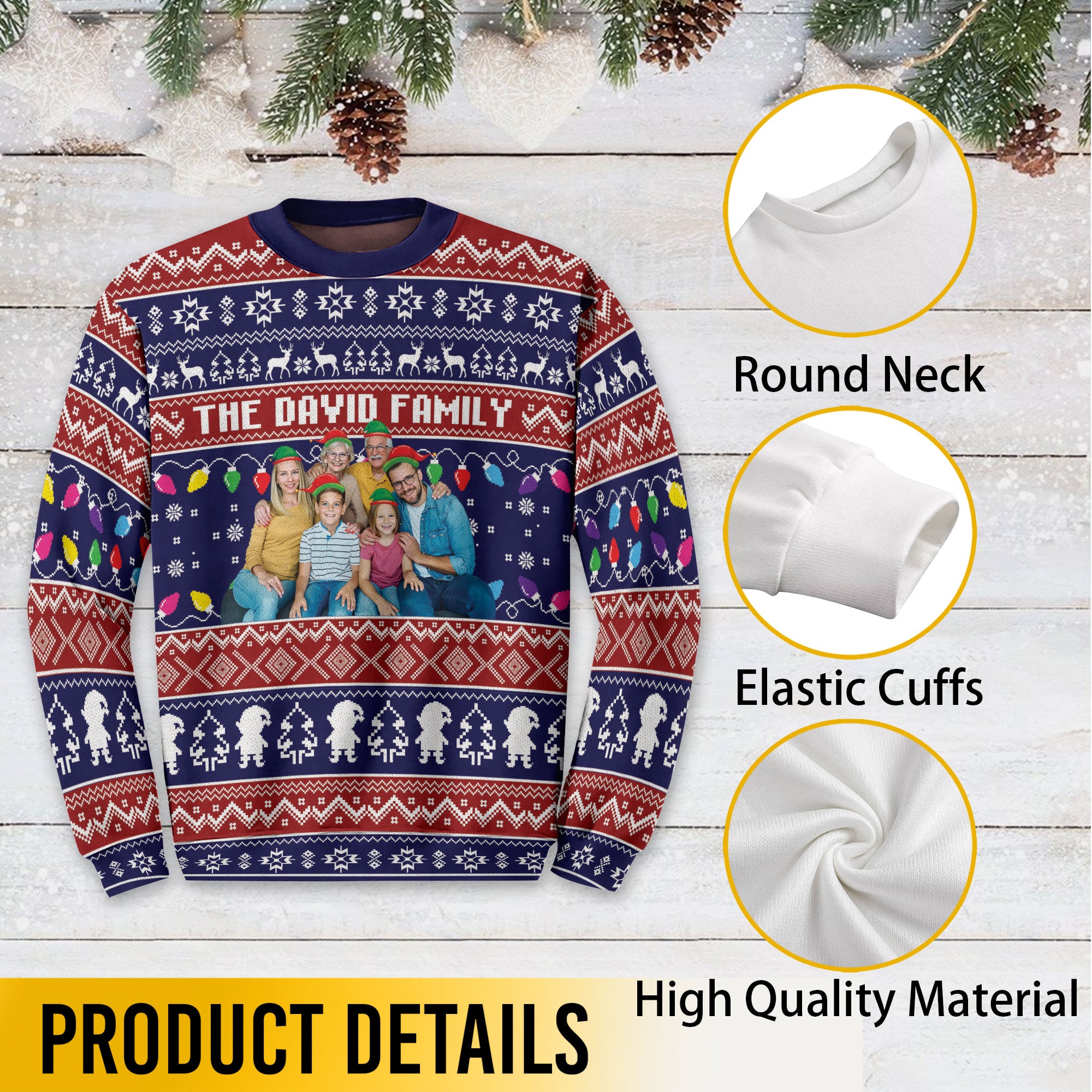 Custom Photo Family Christmas Ugly Sweater – Personalized Text Sweatshirt for Holiday Gift