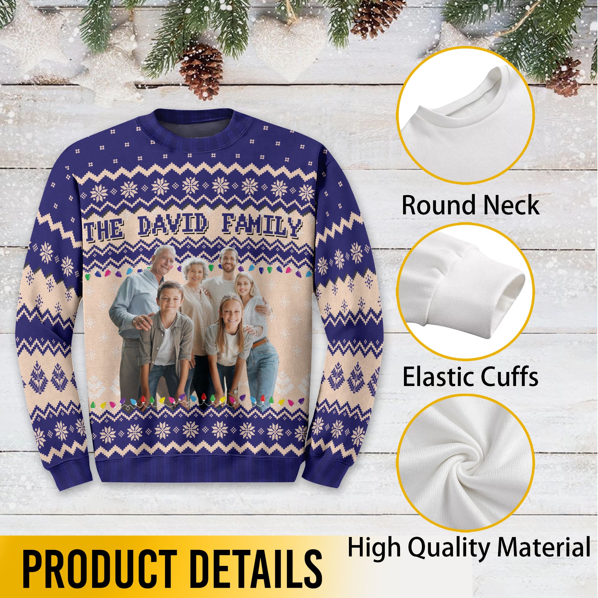 Personalized Family Name Ugly Christmas Sweater – Custom Photo Holiday Sweatshirt for Family Gift