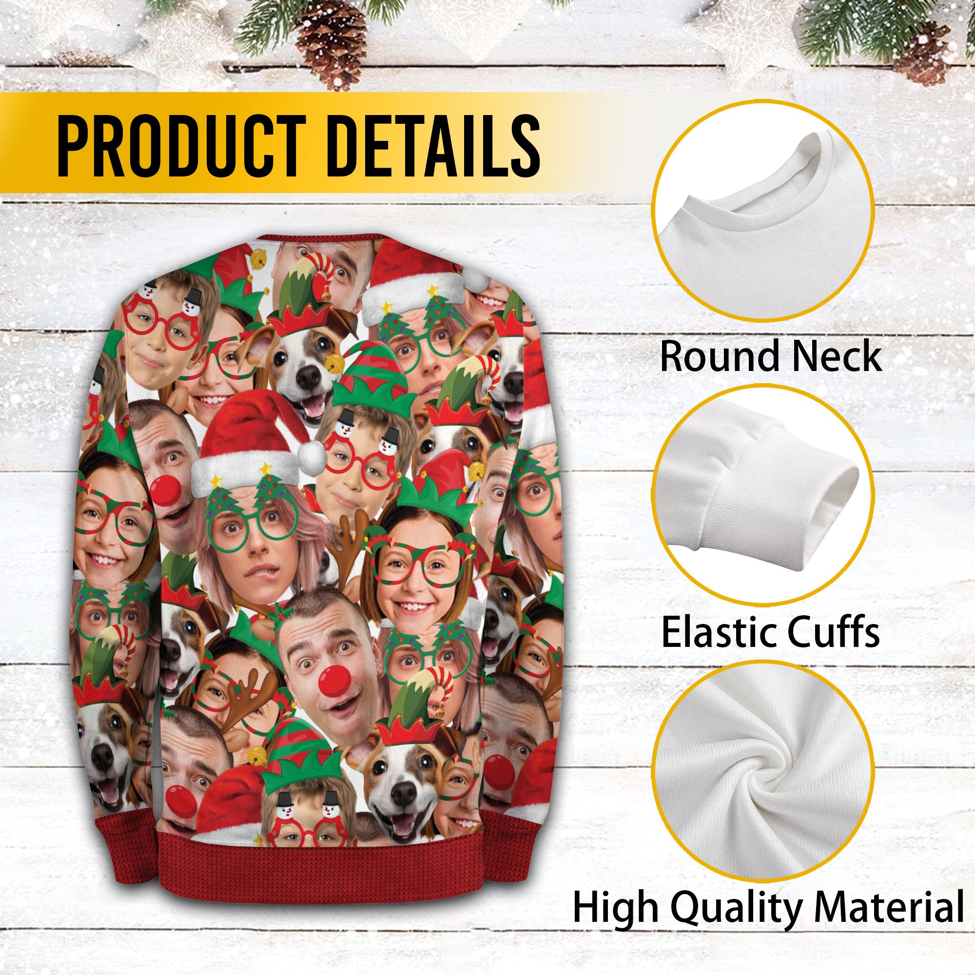 Personalized Photo Ugly Christmas Sweater – Custom Holiday Gift Sweatshirt for Family