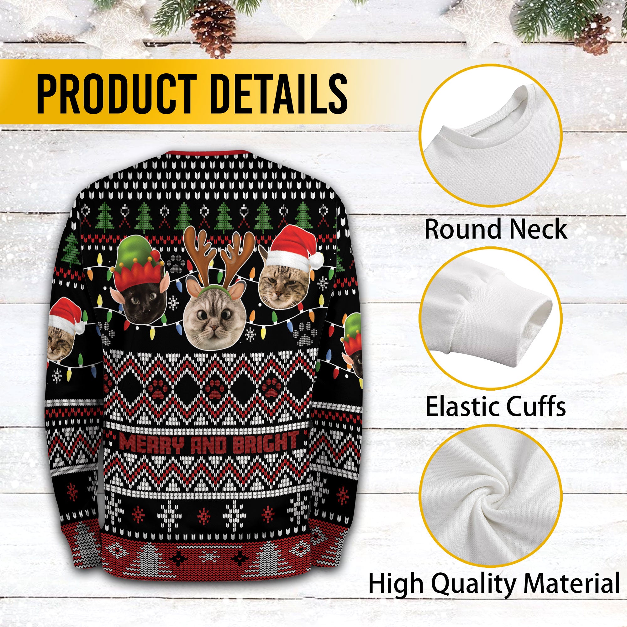 Funny Personalized Pet Photo Xmas Sweater – Custom Face Ugly Christmas Sweatshirt for Pet Lovers