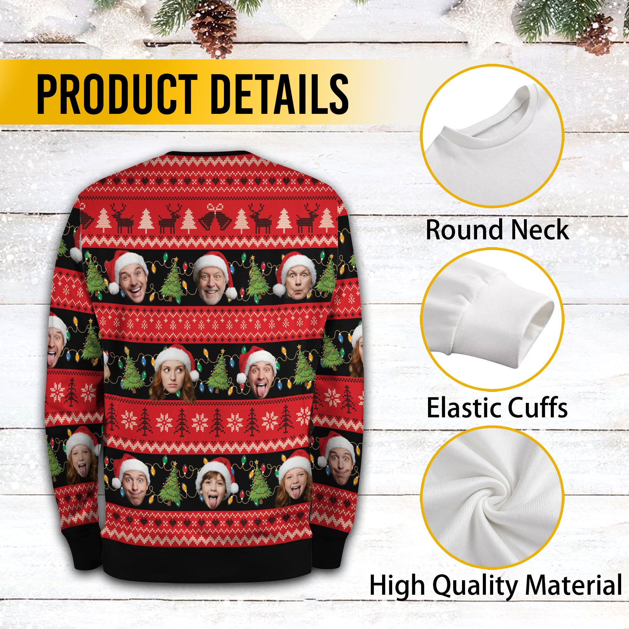 Custom Ugly Christmas Sweater – Personalized Photo Festive Knit for Family, Pets & Holiday Gifts