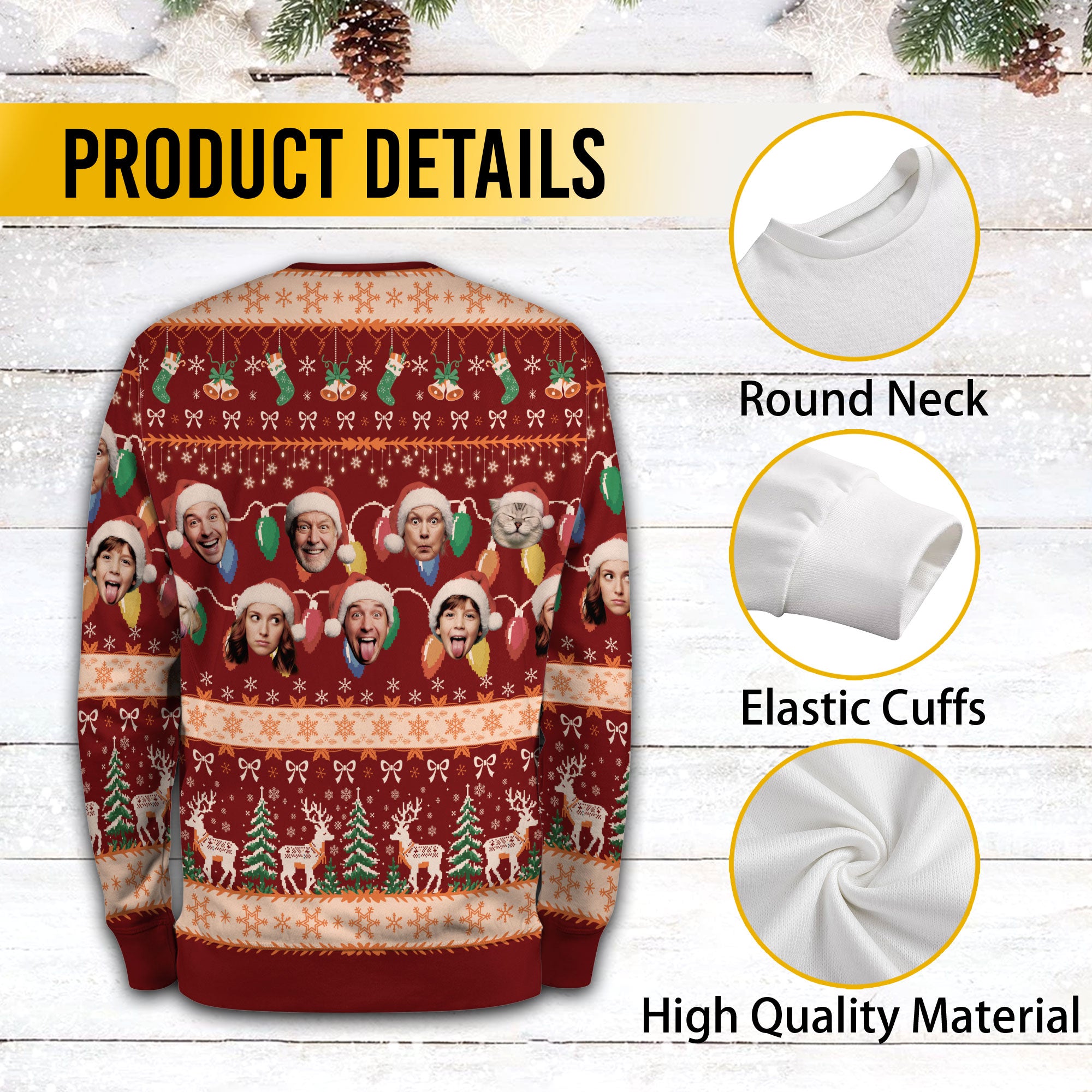 Custom Ugly Christmas Sweater – Personalized Photo Red Holiday Knit for Family, Pets & Seasonal Fun