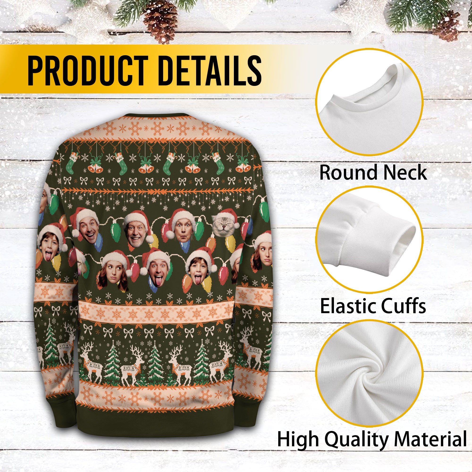 Custom Ugly Christmas Sweater – Personalized Photo Forest Green Holiday Knit for Family, Pets & Festive Cheer