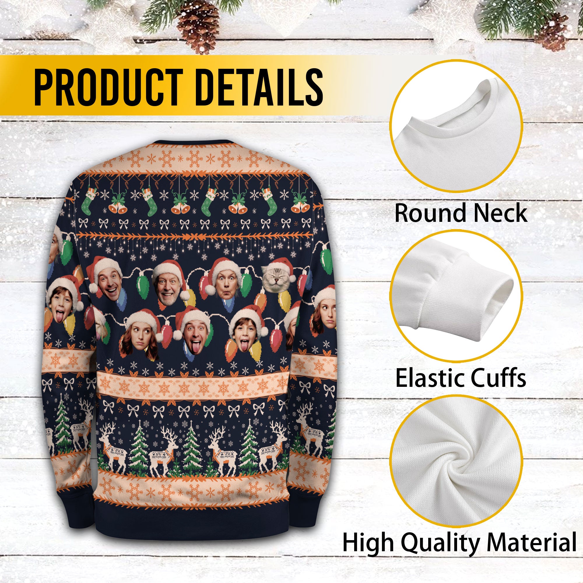 Custom Ugly Christmas Sweater – Personalized Photo Navy Holiday Knit for Family, Pets & Festive Style