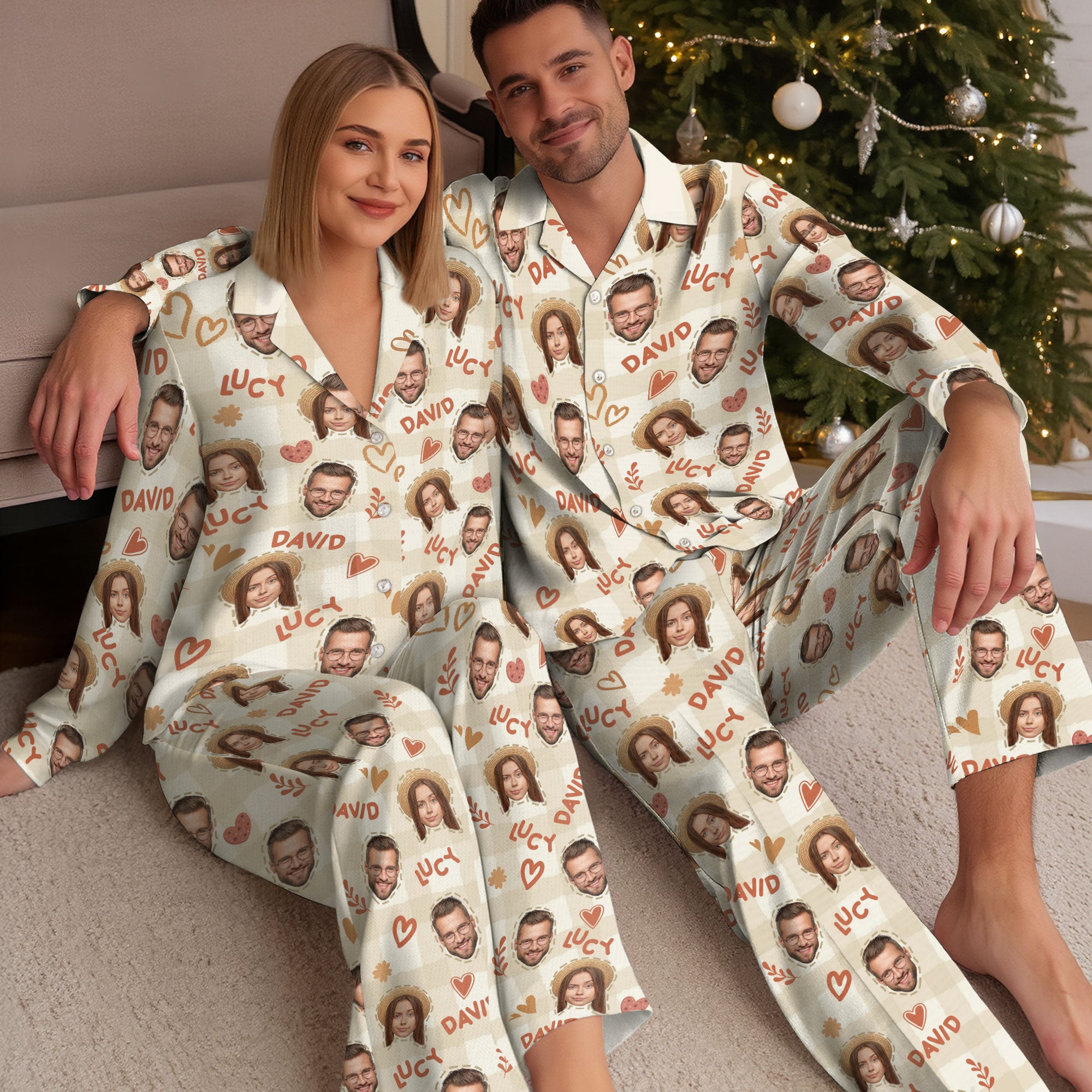 Custom Couples Pajama Pants – Personalized Name Matching PJs Christmas Gift for Husband Wife