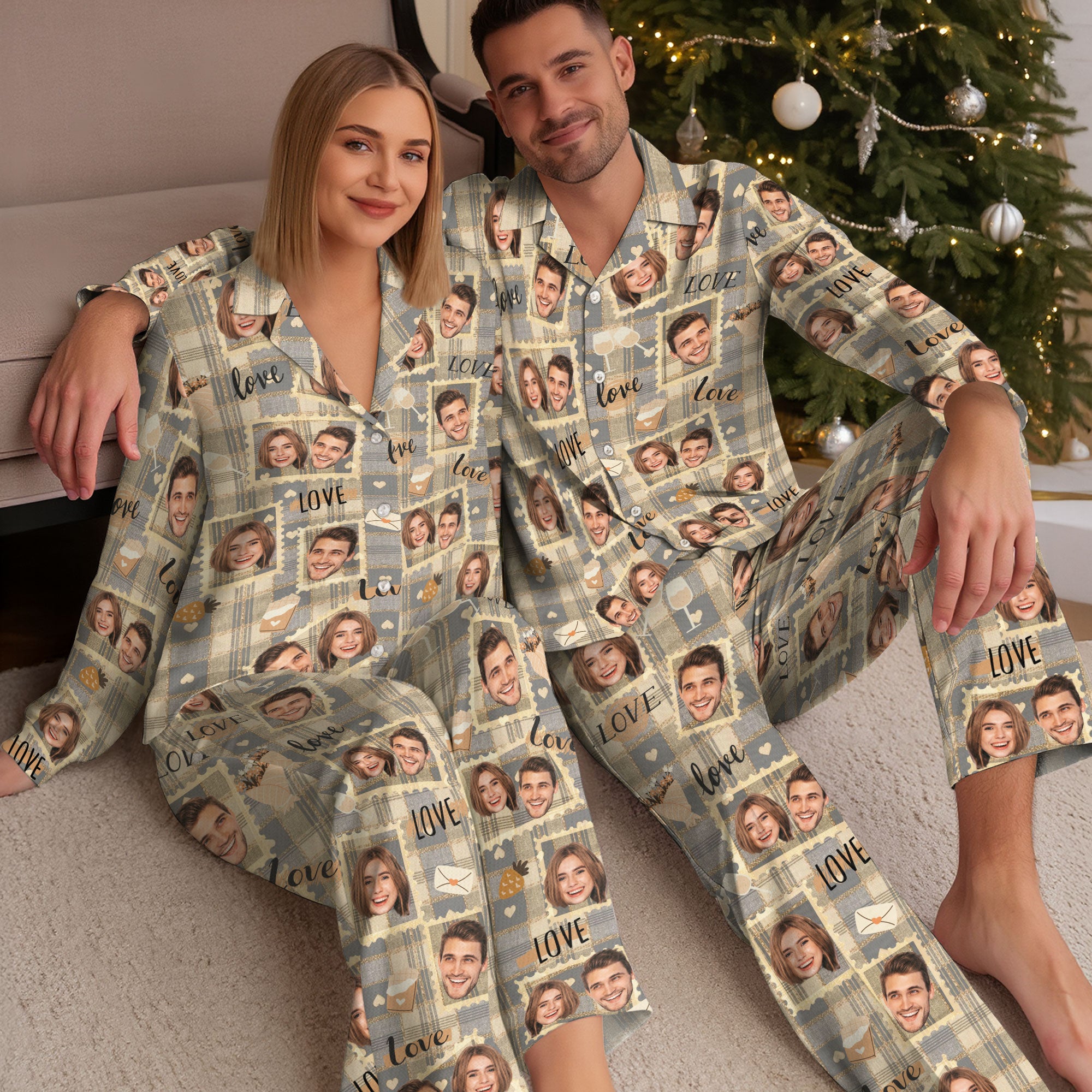 Personalized Couples PJs Pants – Custom Matching Christmas Pajama Pants Gift for Men Women