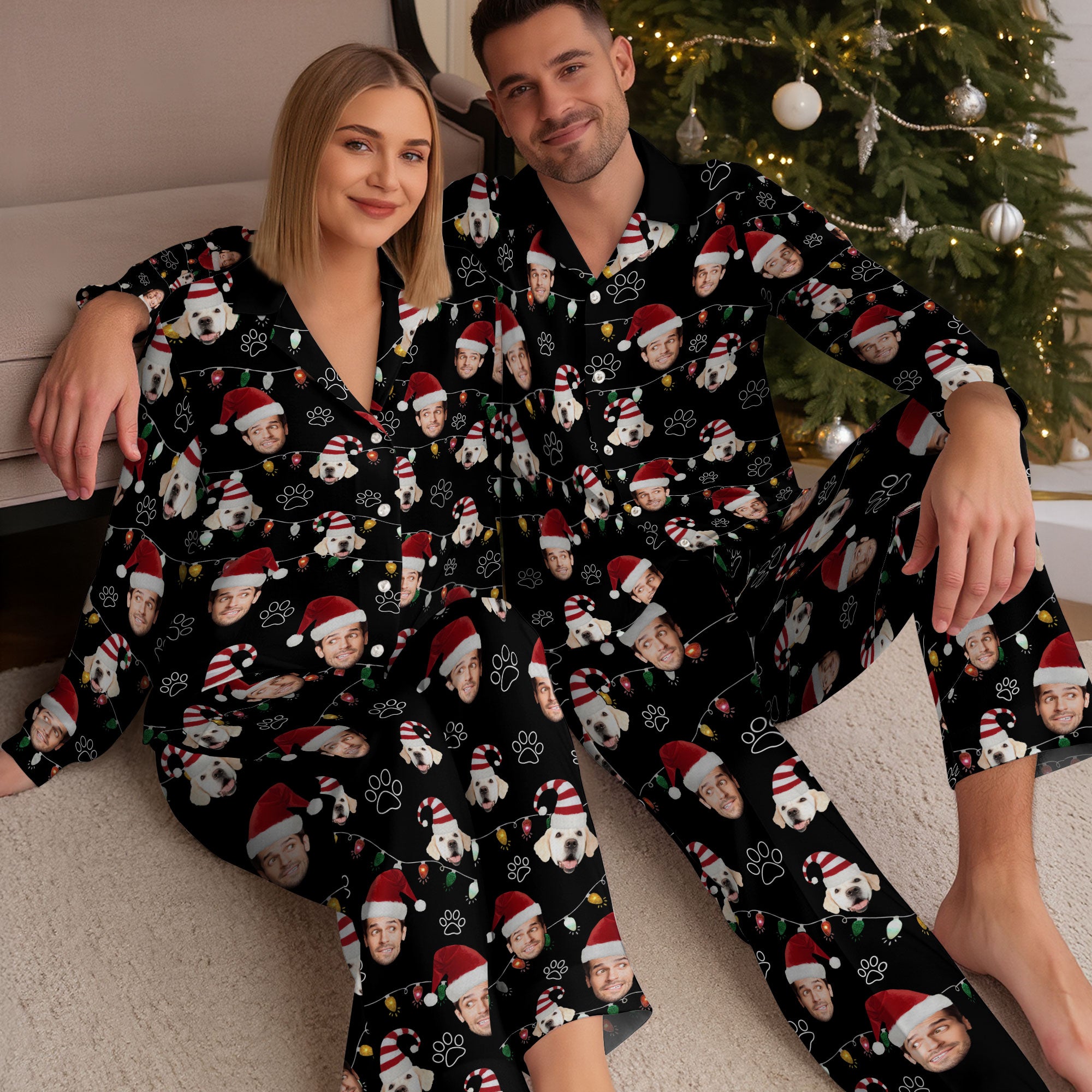 Custom Pet Face Pajamas – Cute Christmas Matching PJs for Dog Moms & Dads
