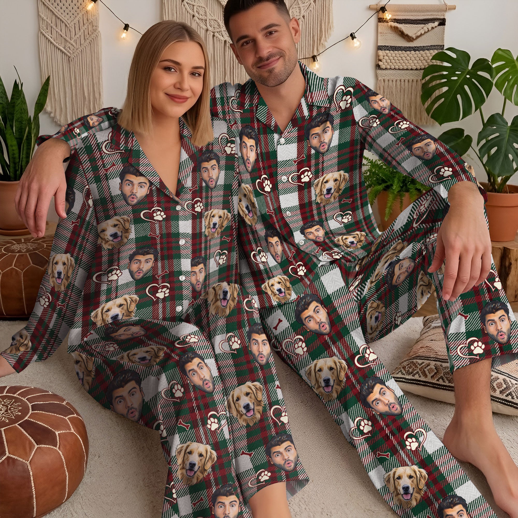 Custom Pet & Owner Face Christmas Pajamas – Personalized Holiday Sleepwear for Dog Lovers & Families
