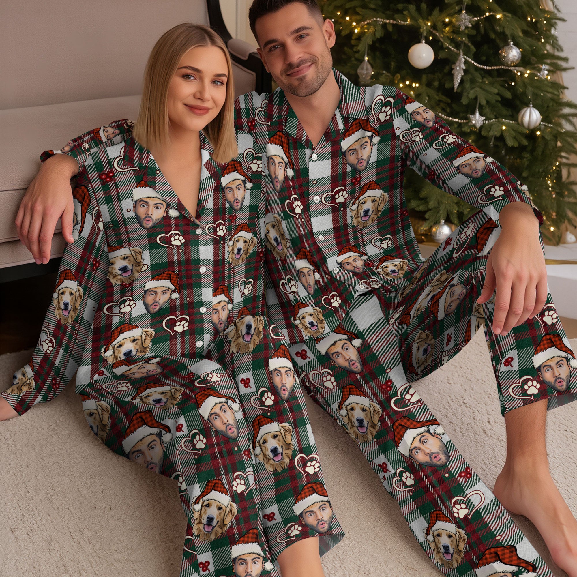Custom Pet & Owner Face Christmas Pajamas – Personalized Holiday Sleepwear for Dog Lovers & Families