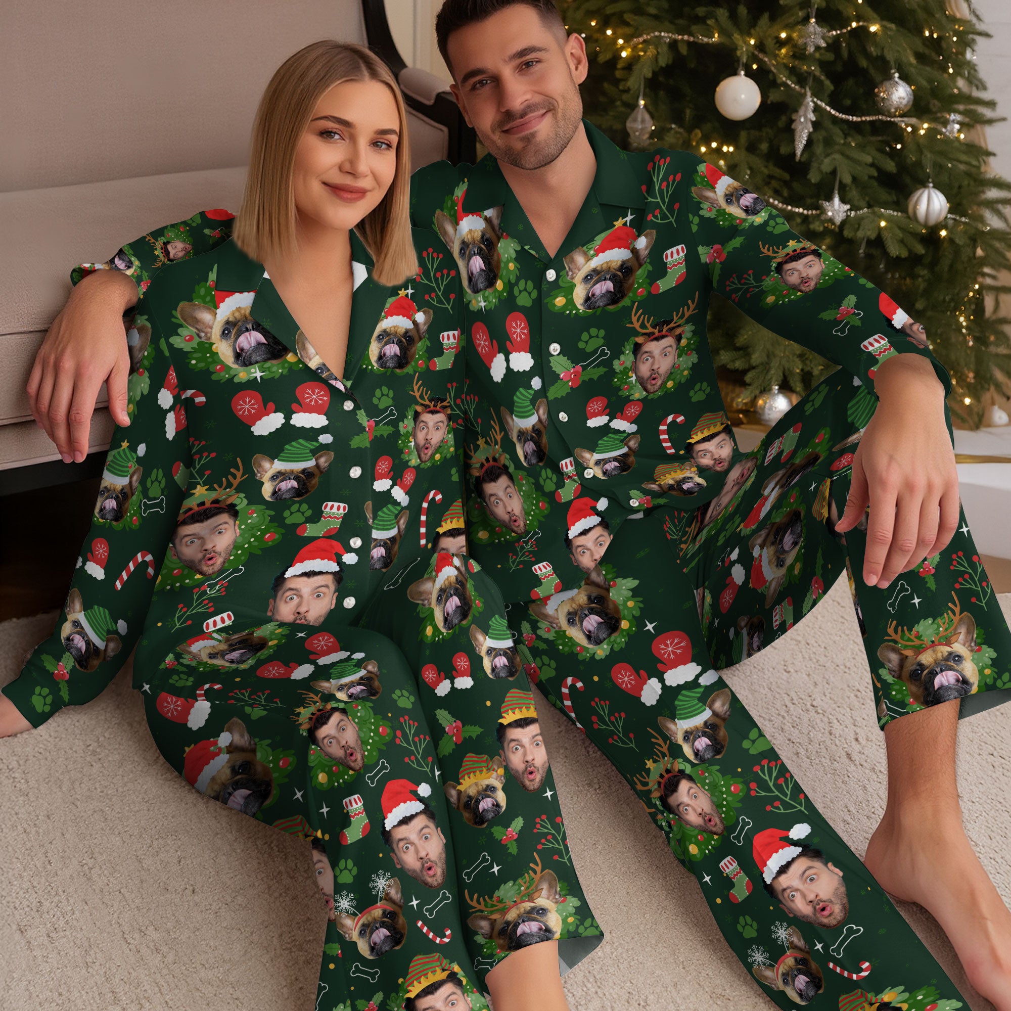 Custom Pet & Owner Christmas Pajamas – Personalized Dog Lover Holiday Sleepwear with Festive Design