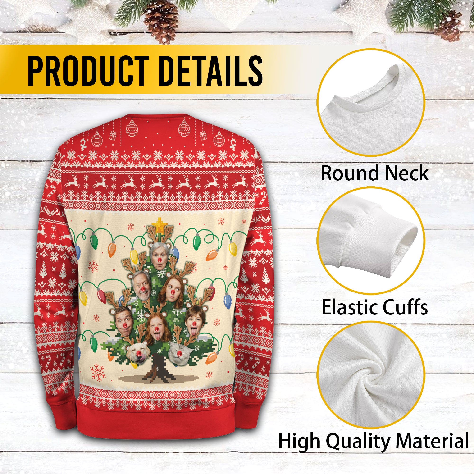 Custom Ugly Christmas Sweater – Personalized Photo Christmas Tree Design for Family, Pets & Holiday Fun