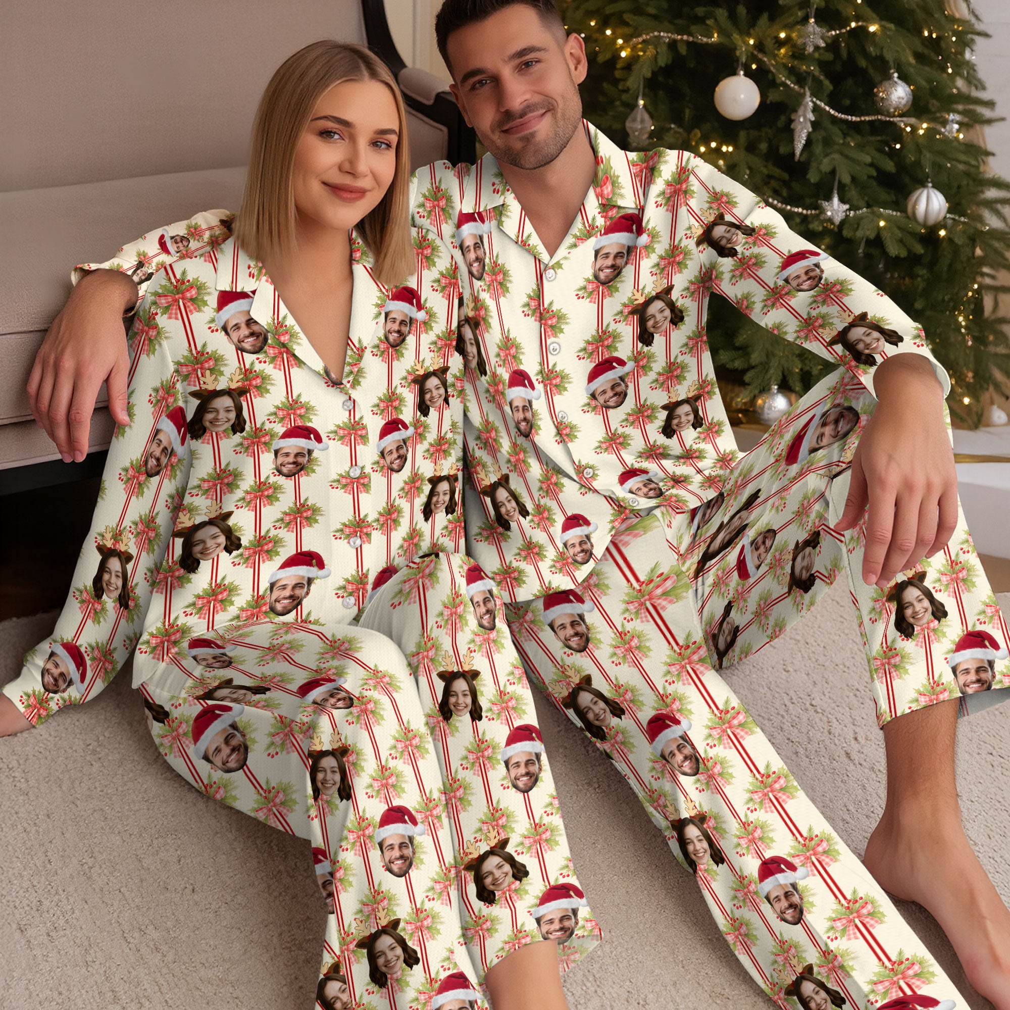 Funny Photo Pajamas – Custom Face Christmas PJs, Personalized Matching Set for Couples Gift