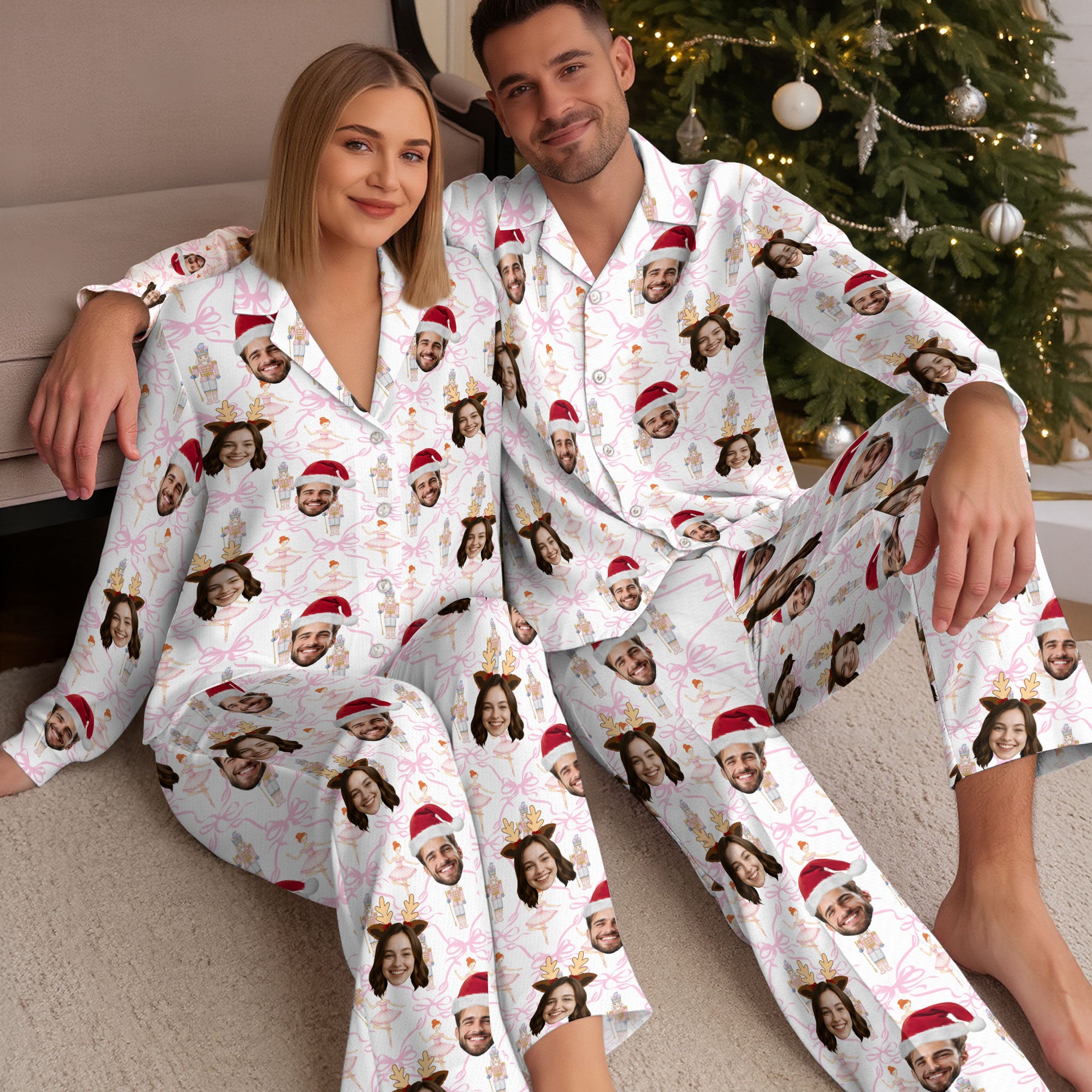 Custom Face Pajama Set – Personalized Christmas PJs, Matching Loungewear for Lovers Gift
