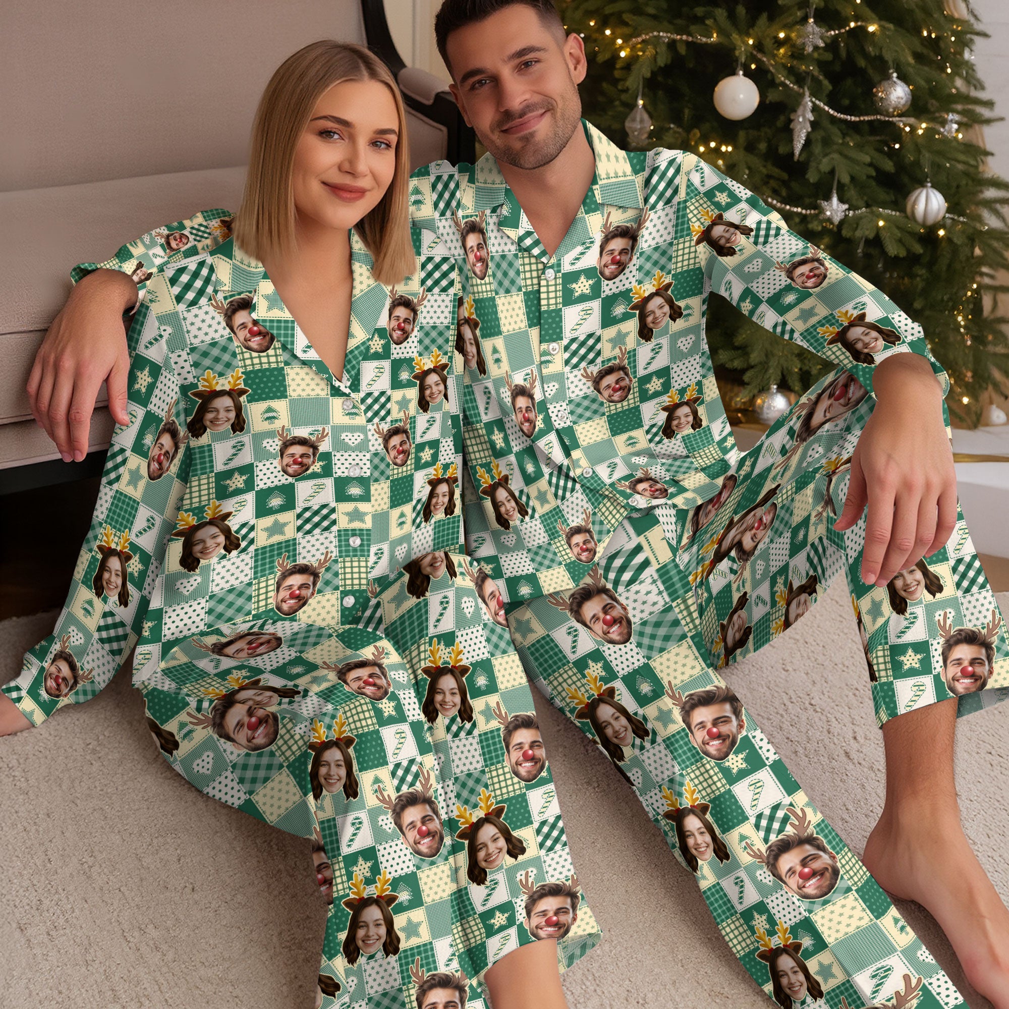 Custom Face Matching Pajamas – Personalized Funny Christmas PJs, Holiday Gift for Him/Her