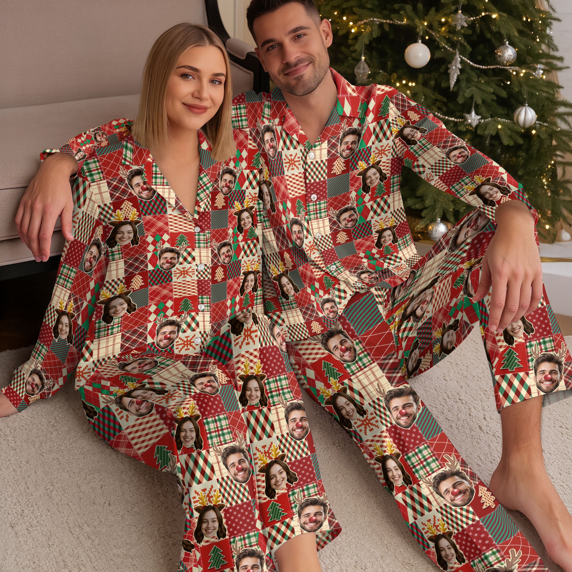 Personalized Funny Pajamas – Custom Face Christmas PJs, Matching Sleepwear Set for Couples
