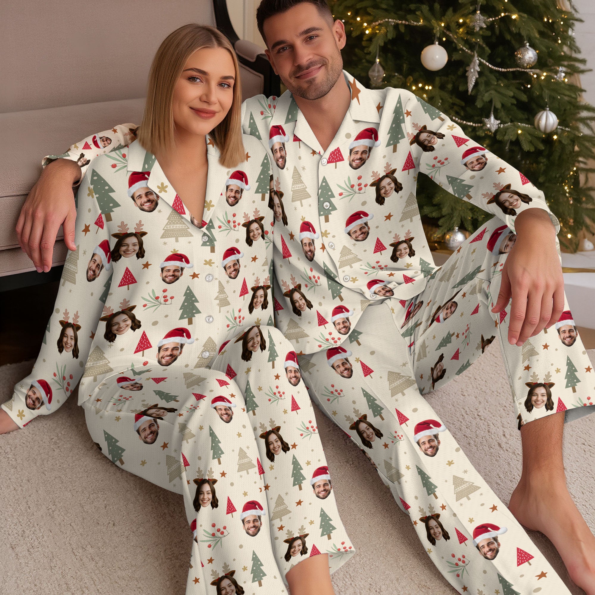 Personalized Photo Pajamas – Custom Christmas Matching PJs, Funny Loungewear for Couples