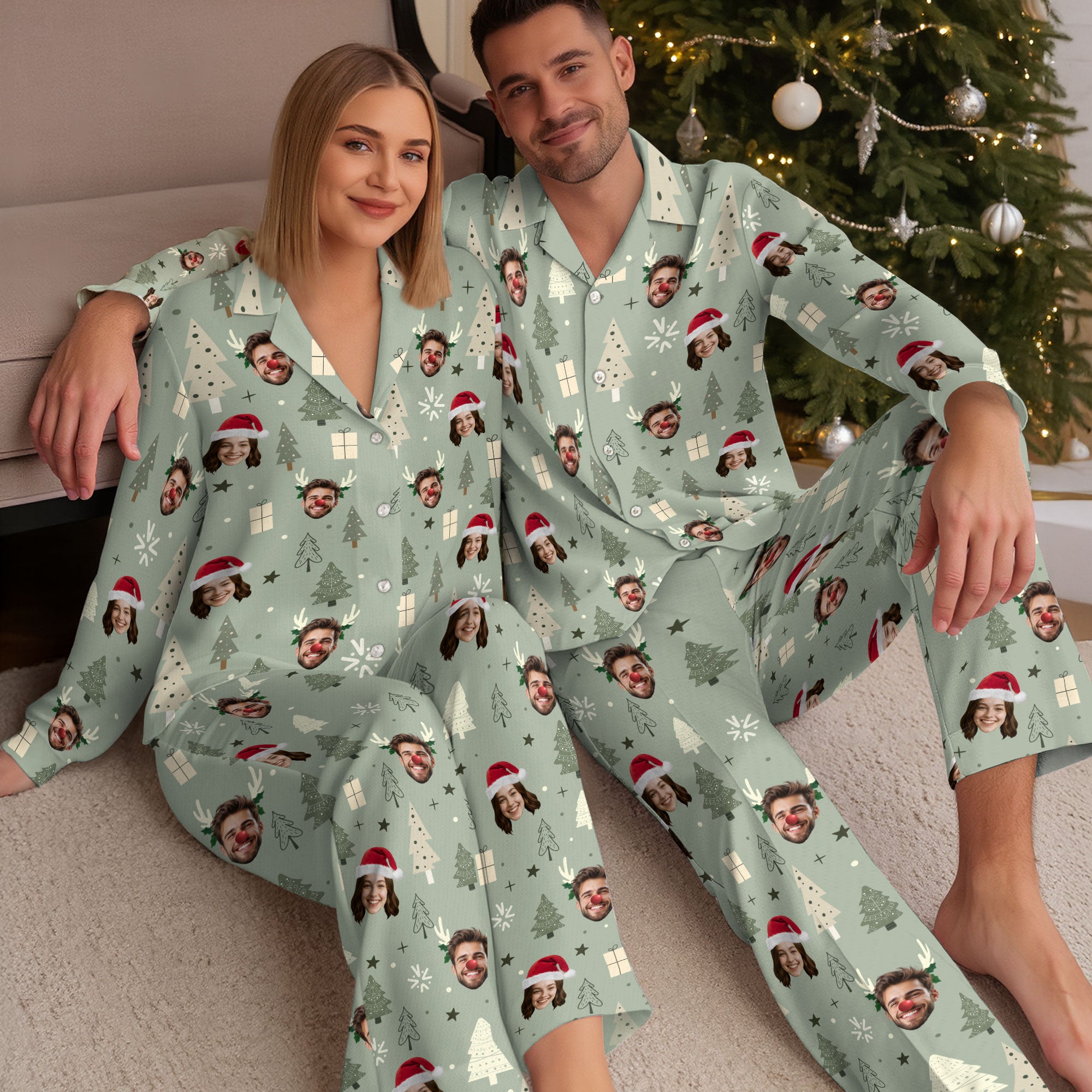 Custom Photo Pajamas – Funny Christmas PJs, Personalized Sleepwear Set for Lovers