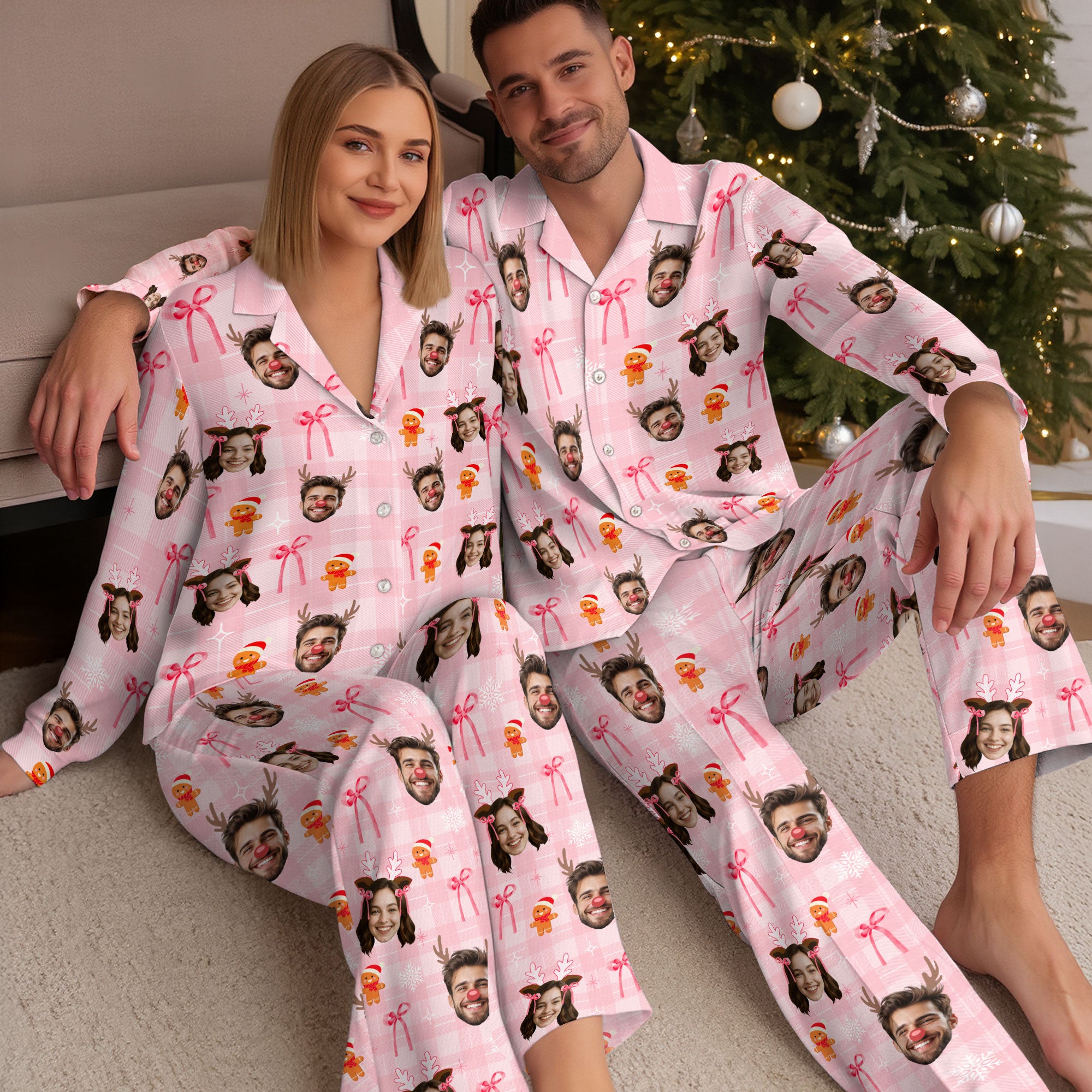 Funny Custom Face Pajamas – Personalized Holiday Matching PJs Set for Couples, Christmas